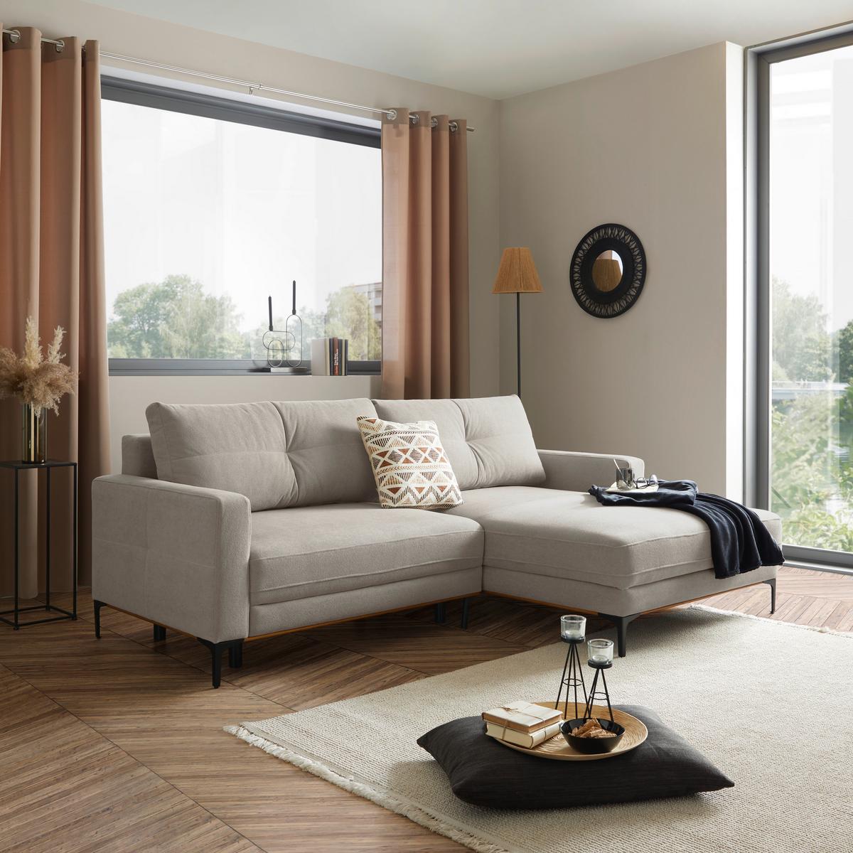 Rohová sedačka BERGAMO, pravá, béžová - černá/béžová, Moderní, kov/textil (238/162cm) - Ondega