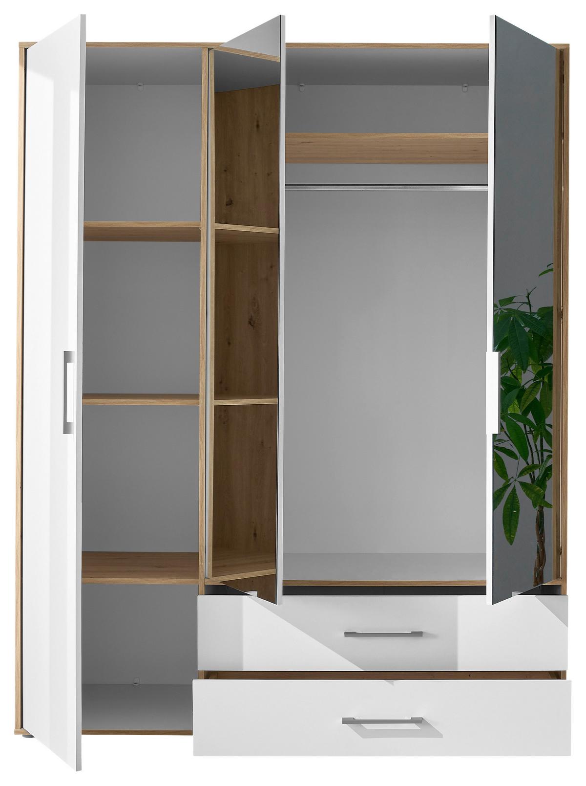 Kleiderschrank mit Spiegel 3trg Lembo Artisan Eiche/Weiß 155cm - Weiß/Eiche Artisan, Basics, Glas/Holzwerkstoff (155/195/60cm)
