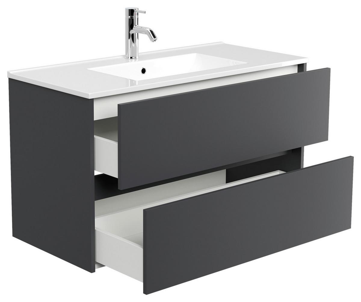 Waschtischkombi Limes Graphitfarben B: 101 cm - Graphitfarben/Weiß, MODERN, Keramik/Holzwerkstoff (101/58,6/47cm) - MID.YOU
