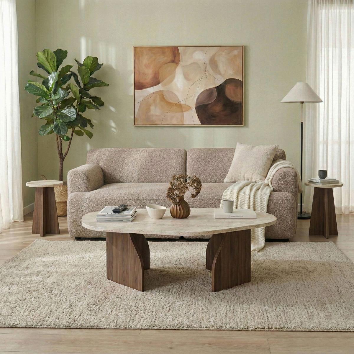 COUCHTISCH Travertin/Walnuss B: 100cm - Beige/Walnussfarben, MODERN, Holzwerkstoff (100/35/60cm)