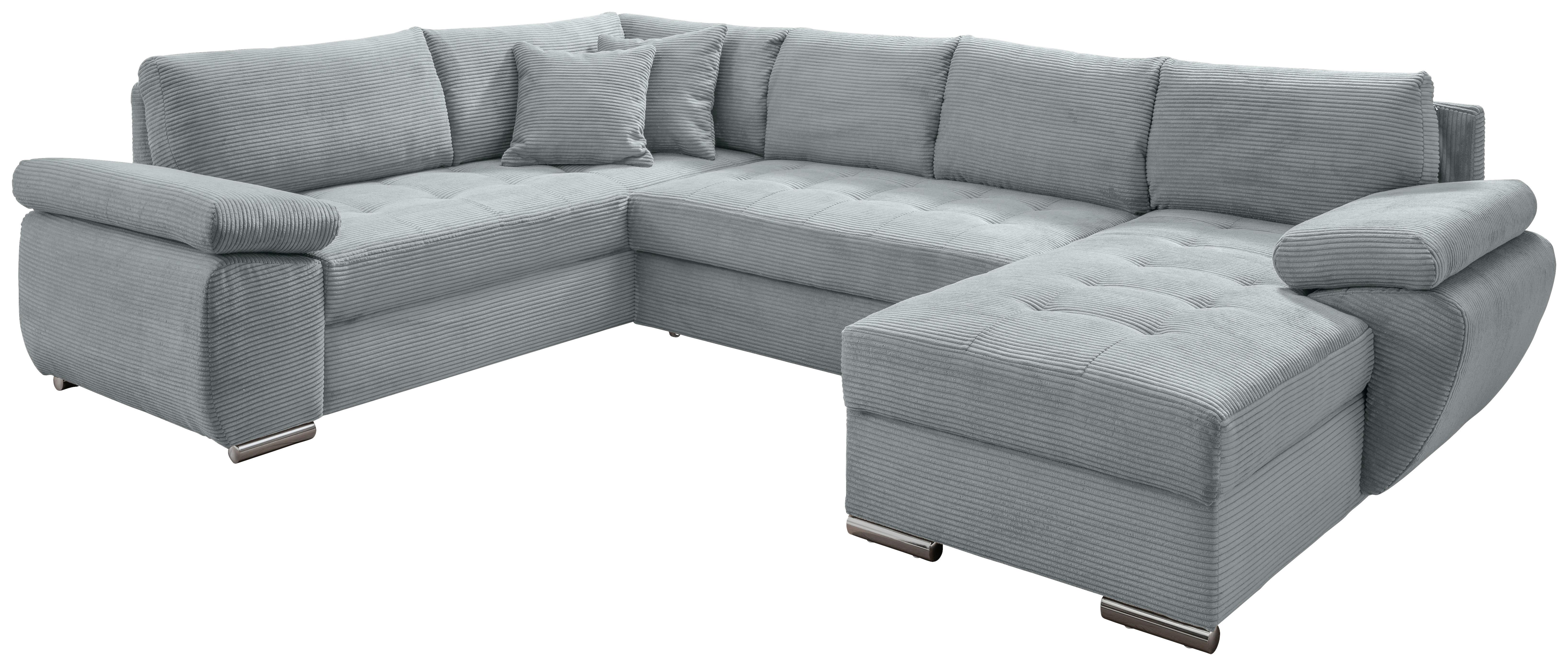 Wohnlandschaft Terana mit Schlaffunktion, Hellblau - Chromfarben/Hellblau, KONVENTIONELL, Textil (219/305/157cm) - Livetastic