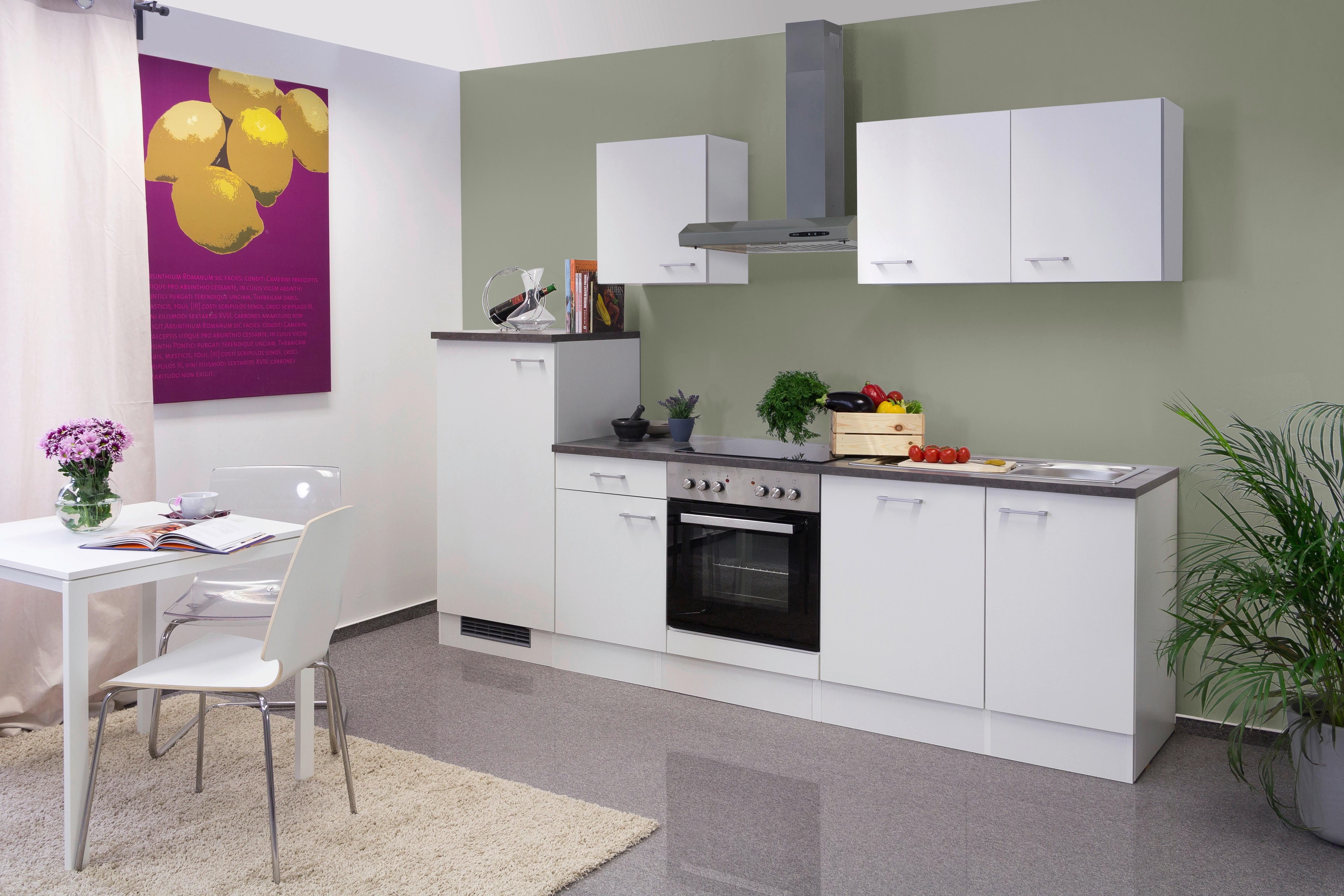 Küchenzeile Lucca mit Geräten 280 cm Weiß Dekor Modern