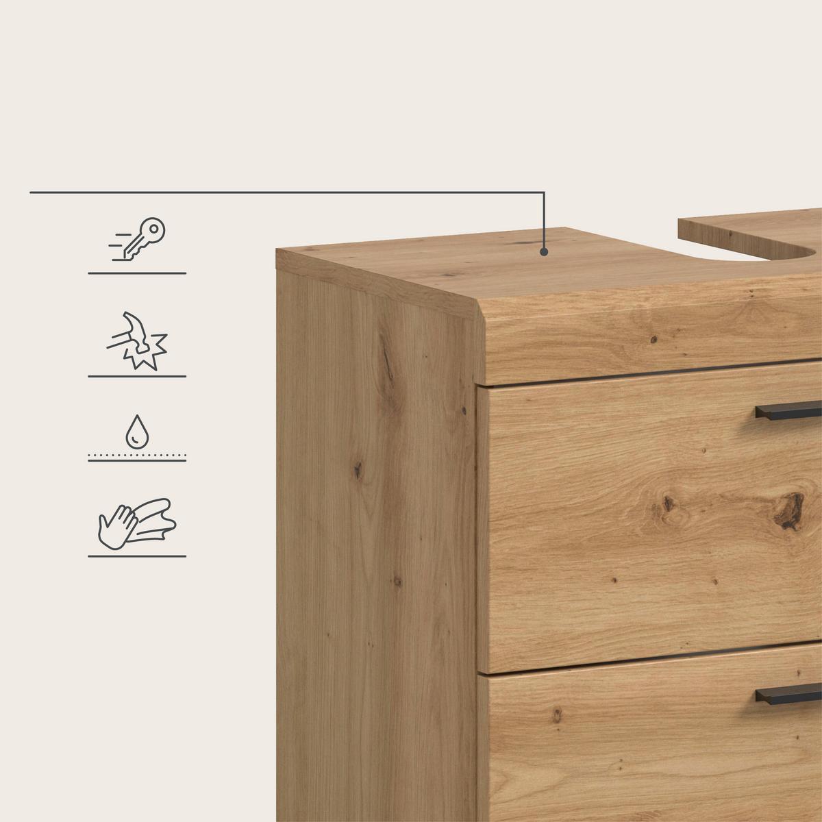 Badezimmer Scout Eiche Artisan Dekor B: 60cm - Schwarz/Eiche Artisan, Trend, Glas/Holzwerkstoff (60cm) - MID.YOU