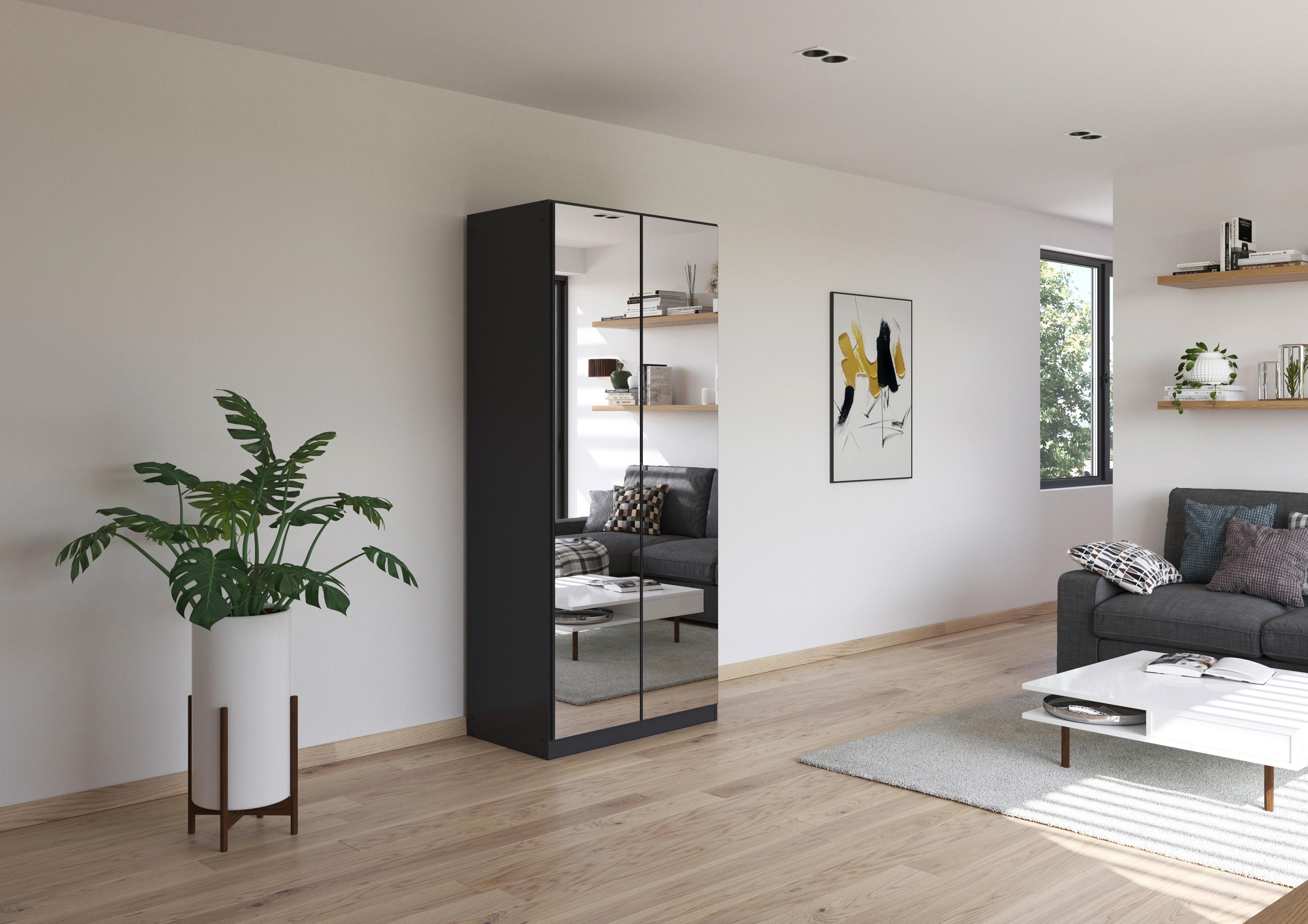 Drehtürenschrank Mit Spiegel 91cm Reflect - Silberfarben/Grau, MODERN, Holzwerkstoff (91/210/54cm)