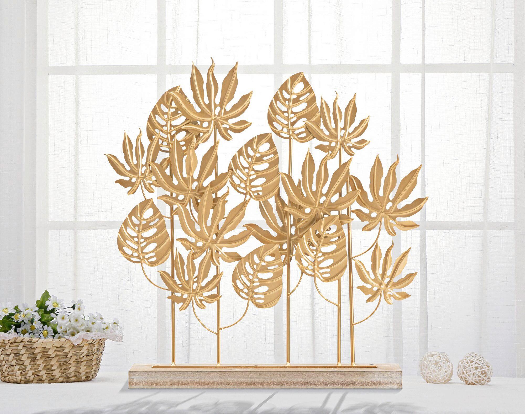 Skulptur Palmenblätter Goldfarben, B: 56 cm - Goldfarben, Basics, Holzwerkstoff/Metall (56/57.5/10cm)