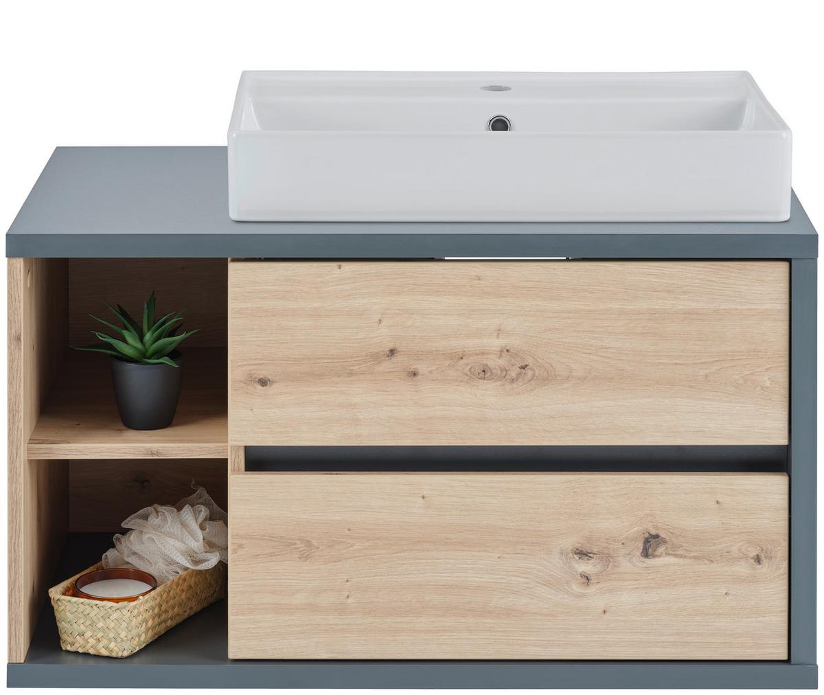 Waschbeckenunterschrank Camillo B: 80 Cm, Eichefarben - Weiß Hochglanz/Anthrazit, MODERN, Keramik/Holzwerkstoff (80/48/46cm)