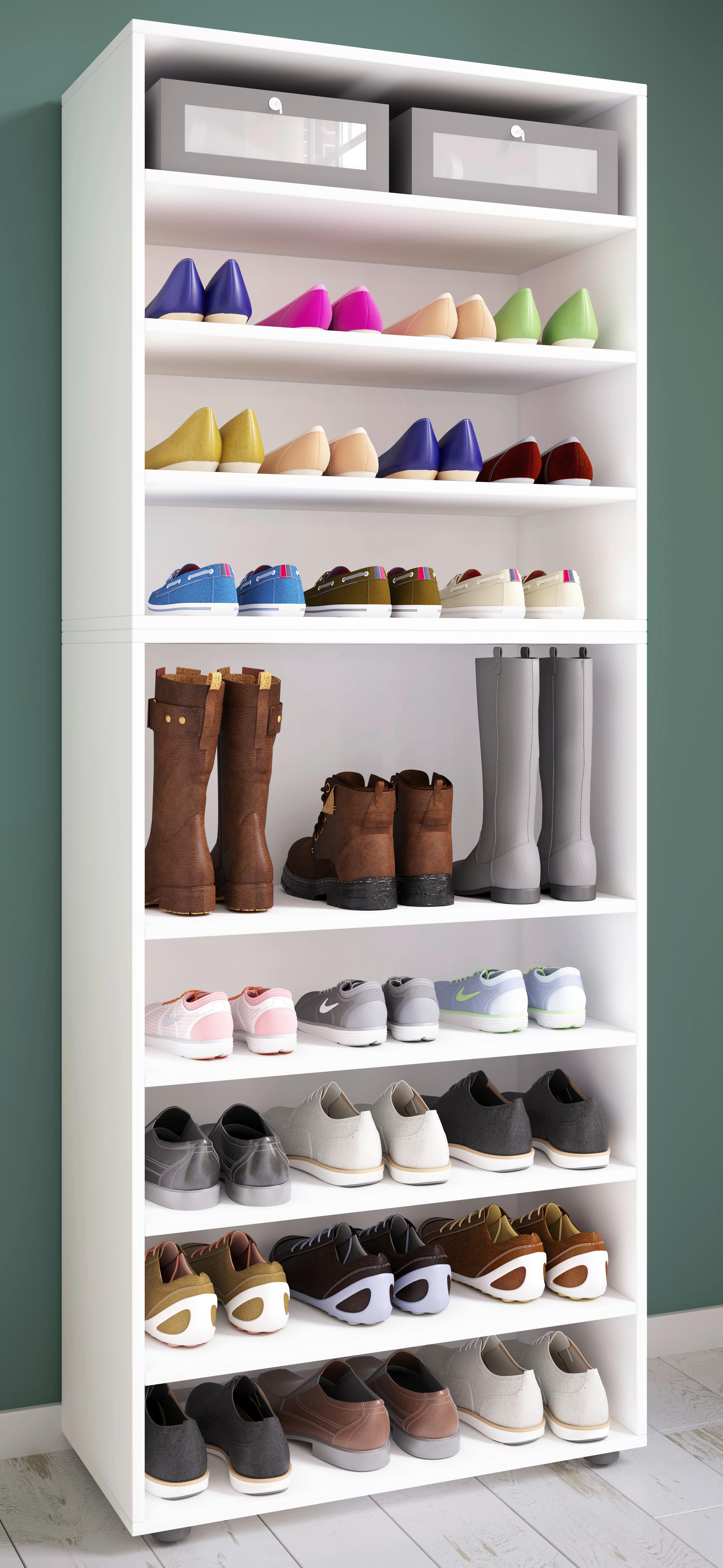 Schuhregal Lona XXL 9 Ablagen Weiß H: 183 cm - Schwarz/Weiß, KONVENTIONELL, Holzwerkstoff (70/183/37cm) - MID.YOU