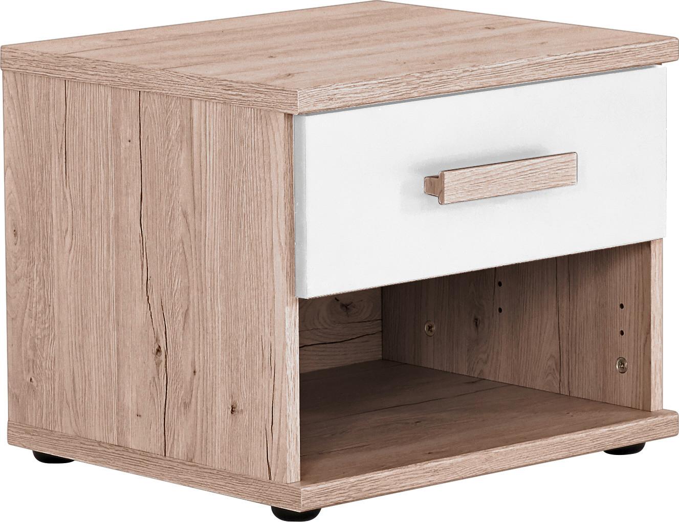 Nachtkästchen Weiß/Eichendekor H: 38 cm Cariba