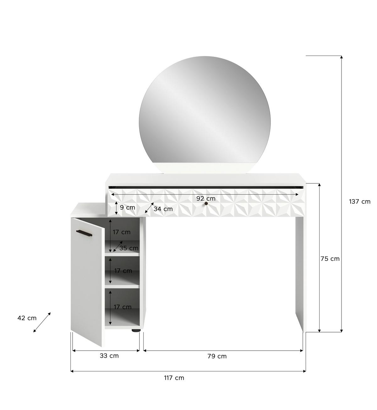 TOALETNÝ STOLÍK PRISMA - biela/biela s vysokým leskom, Design, kompozitné drevo/plast (117/42/138cm) - MID.YOU