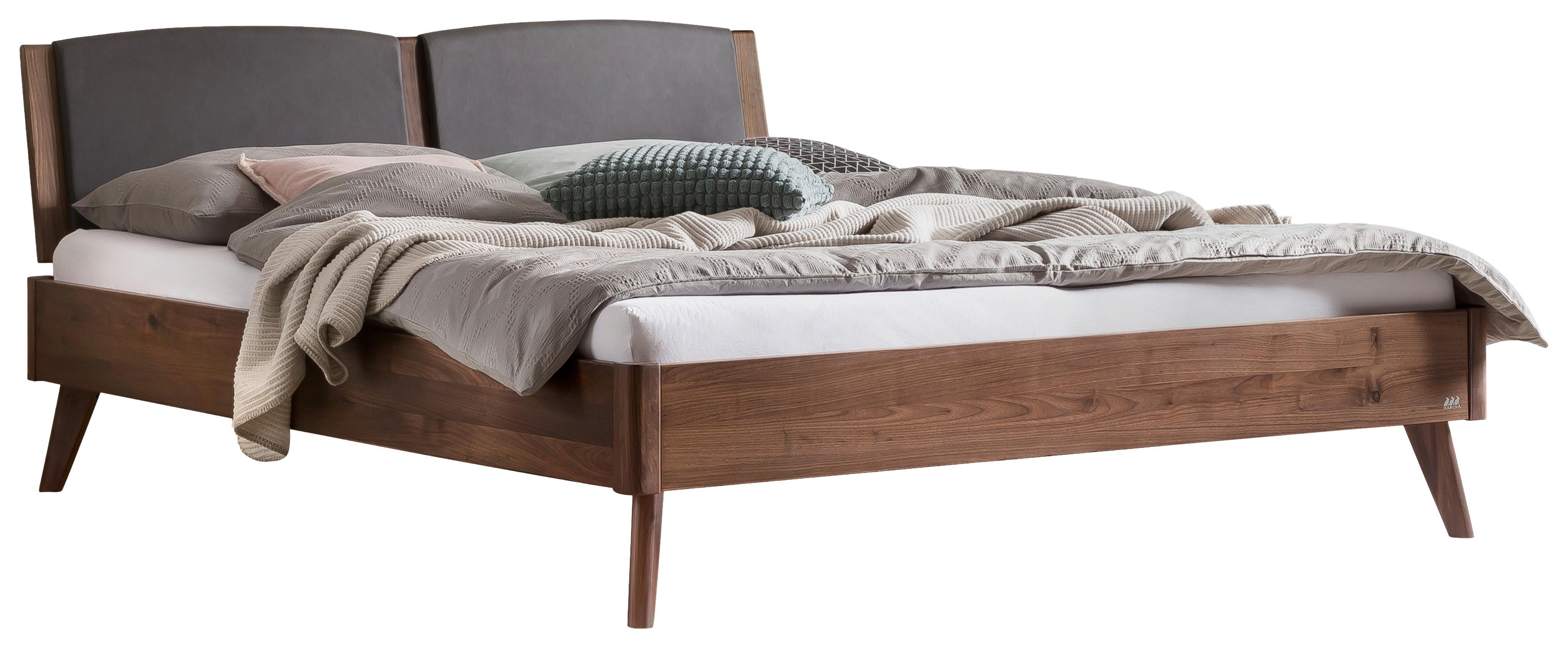 Bett Mareto Nussbaumfarben 140x200 Cm - Dunkelgrau/Nussbaumfarben, KONVENTIONELL, Holz/Textil (140/200cm) - Hasena