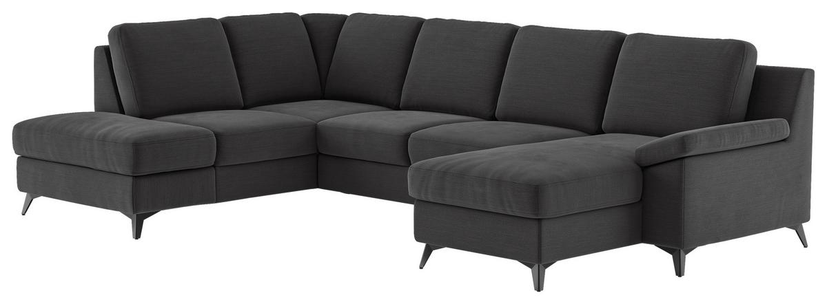 Wohnlandschaft Boom, Dunkelgrau 204x309x156 - Dunkelgrau/Schwarz, KONVENTIONELL, Textil (204/309/156cm) - Cotta