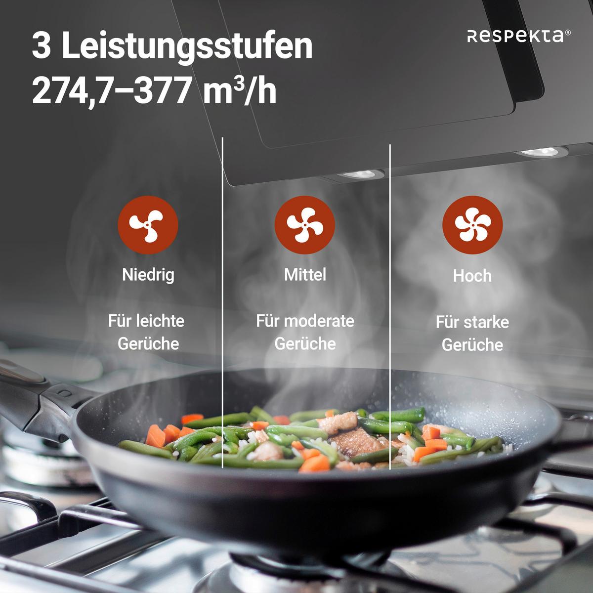 Dunstabzugshaube Respekta Bxh 59,8 X 72,7-110, 7 Cm - Schwarz, Trend, Glas/Metall (59,8/72,7-110,7/30,5cm) - Respekta