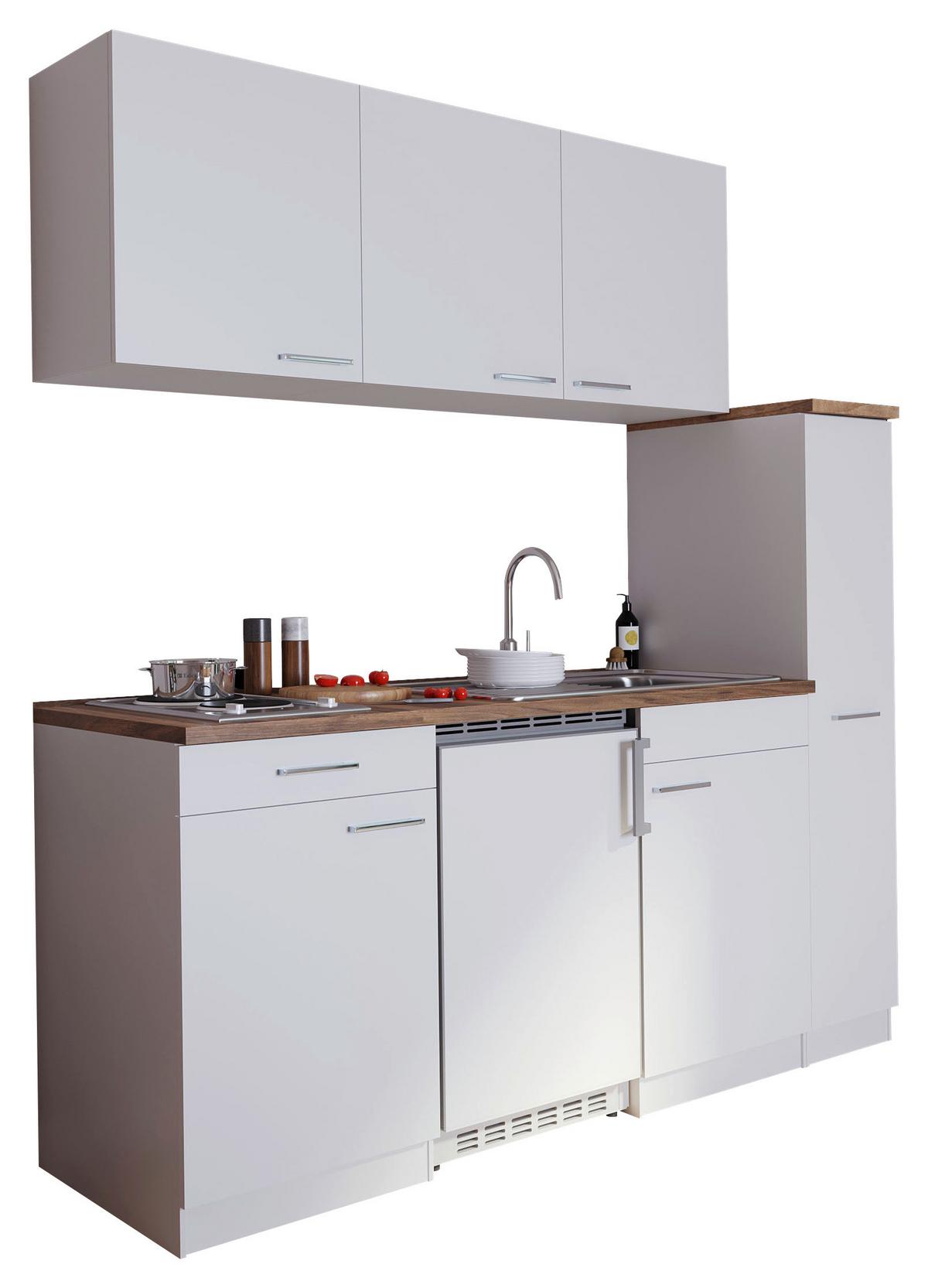 Küchenzeile Economy M. Geräten 180 Cm Weiß/nussbaum Dekor - Nussbaumfarben/Weiß, Basics, Holzwerkstoff (180cm) - Respekta
