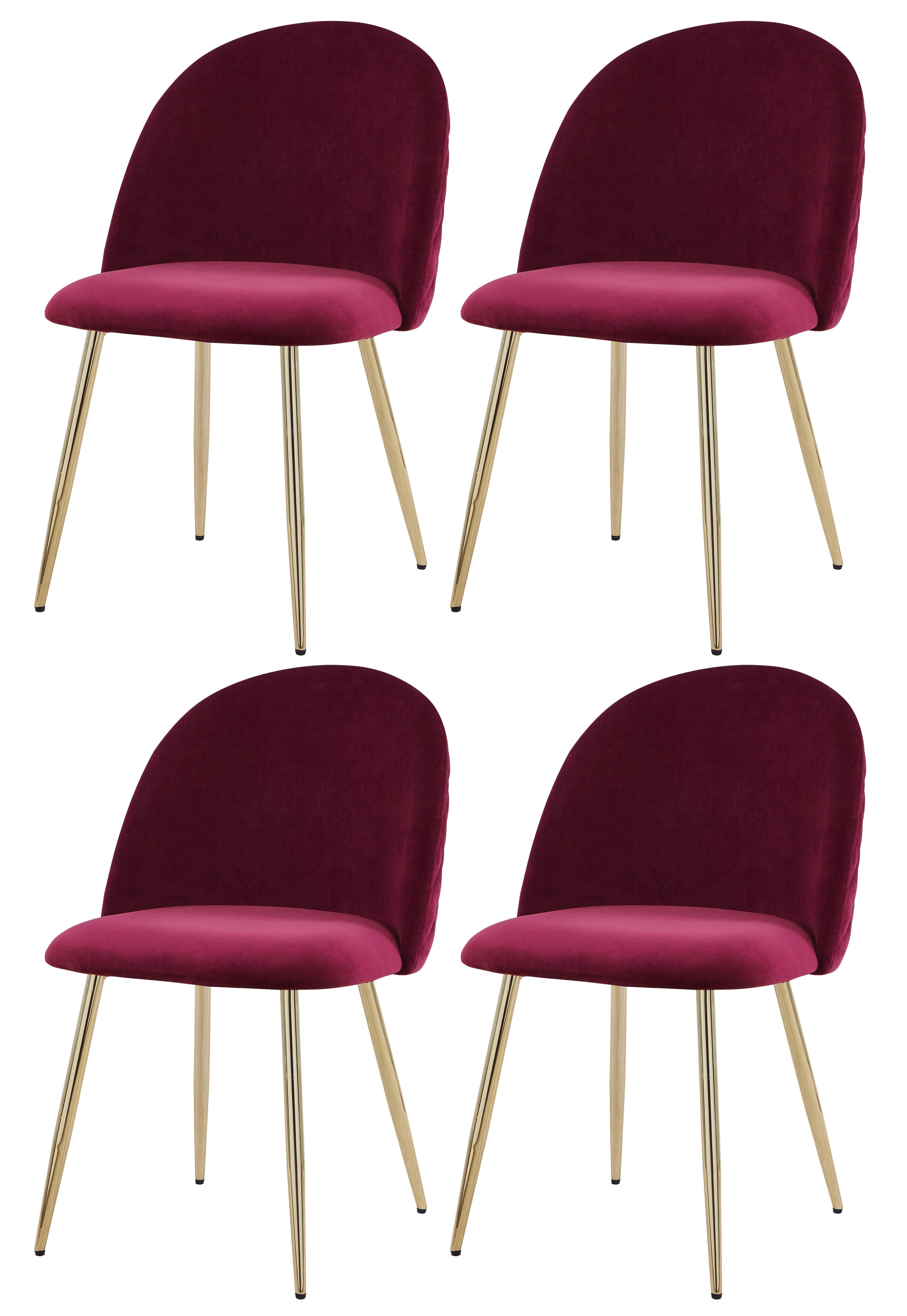 Polsterstuhl Artdeco Bordeaux, Beine Gold - Bordeaux/Goldfarben, MODERN, Textil/Metall (51/79/58cm) - MID.YOU