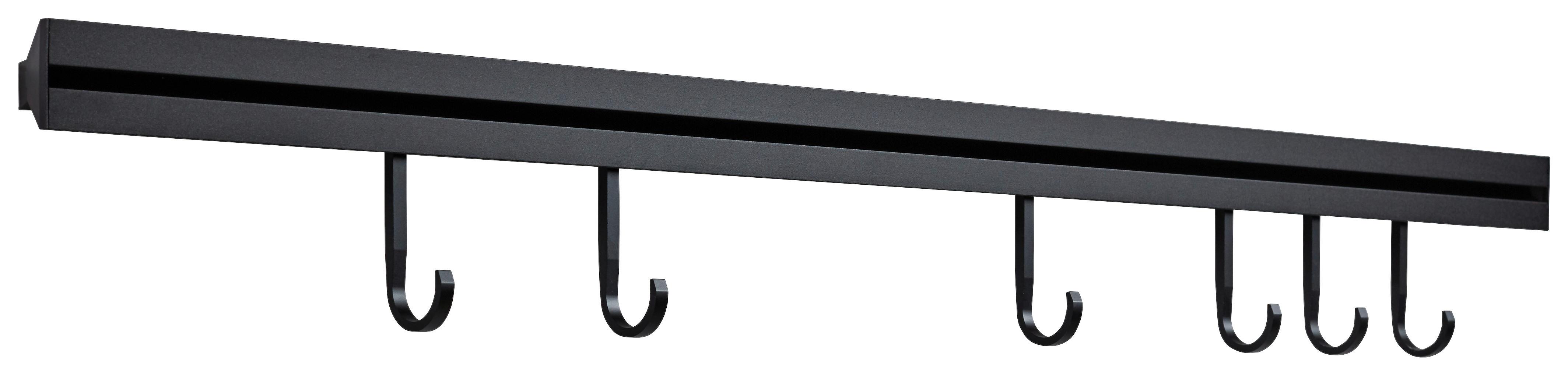 Hakenleiste Küche mit LED L: 90 cm + 6 Haken, Küchenreling - Schwarz, MODERN, Metall (90cm) - Sistant