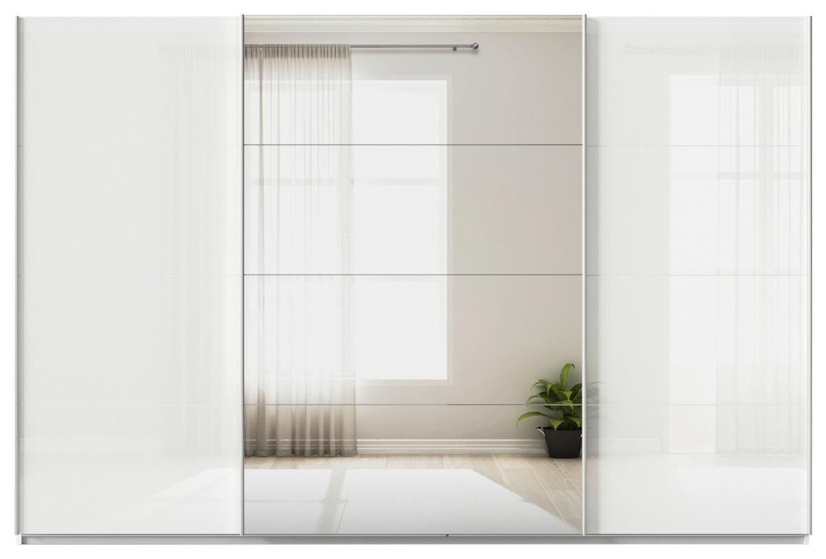 Schwebetürenschrank B: 315cm Feldkirch Weiß - Weiß Hochglanz/Silberfarben, MODERN, Glas/Holzwerkstoff (315/210/62cm)