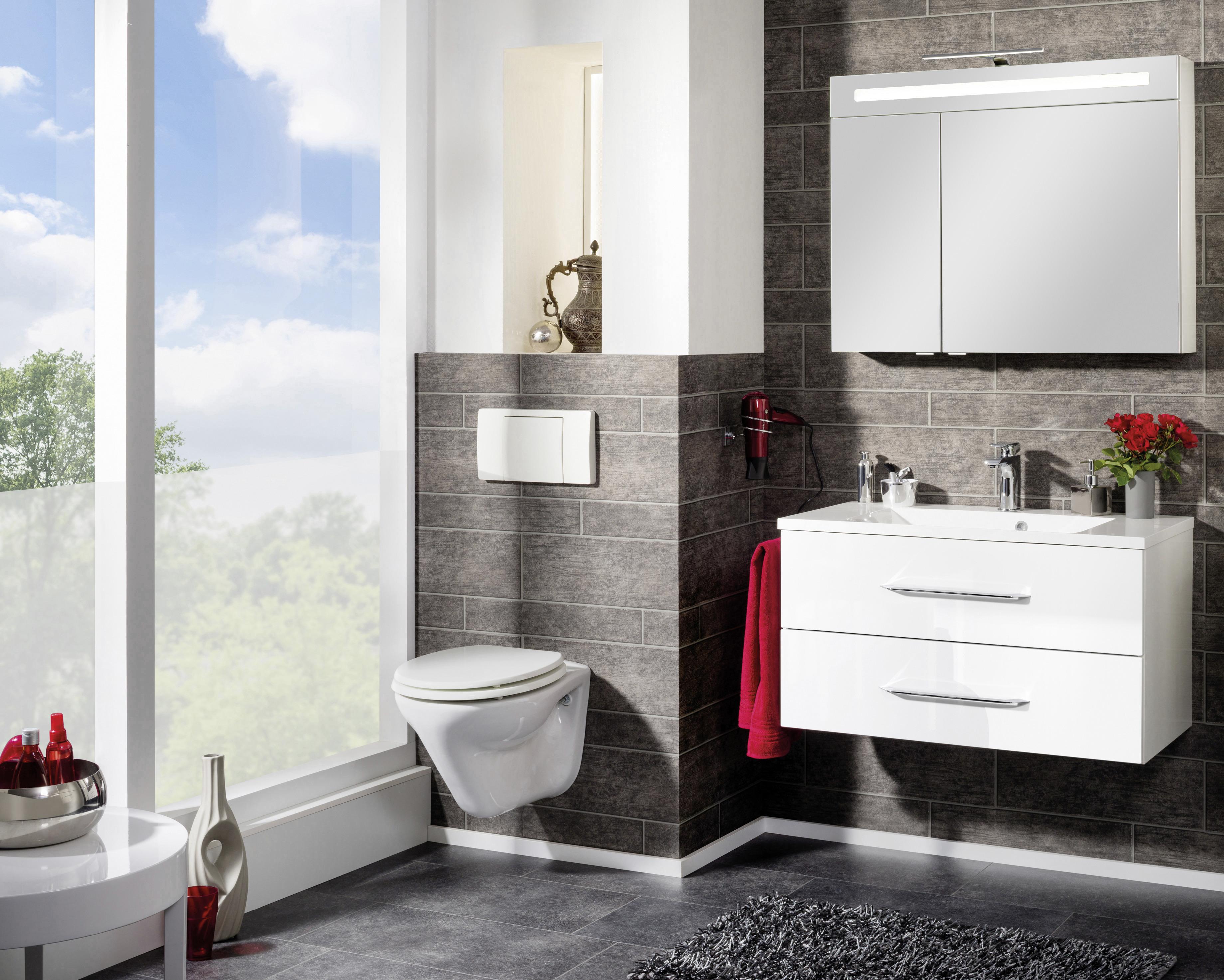 Waschbecken mit Unterschrank Clever B: 90 cm Weiß - Weiß, MODERN, Holzwerkstoff/Kunststoff (90cm) - MID.YOU