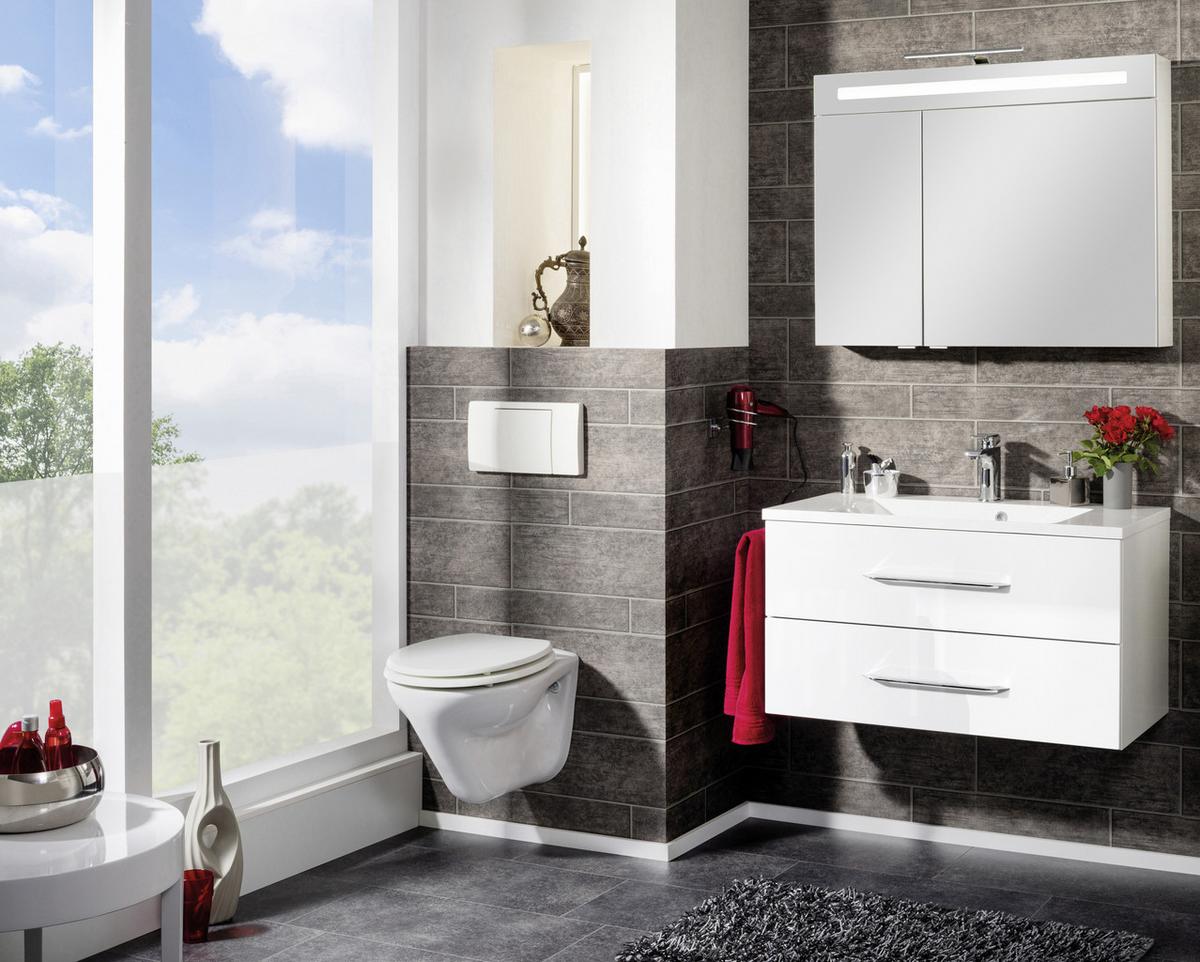 Waschbecken mit Unterschrank Clever B: 90 cm Weiß - Weiß, MODERN, Holzwerkstoff/Kunststoff (90cm) - MID.YOU