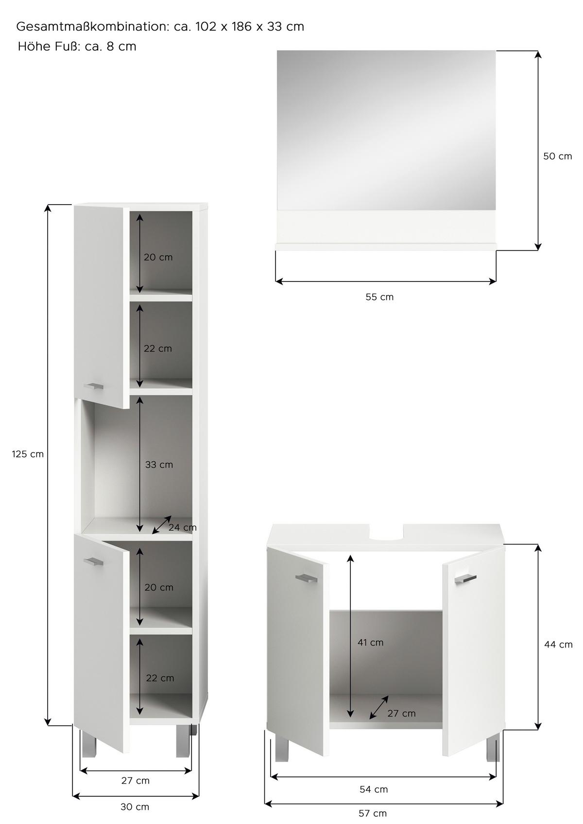 Badezimmer Boston Weiß B: 87 cm - Silberfarben/Weiß, MODERN, Glas/Holzwerkstoff (87cm) - MID.YOU
