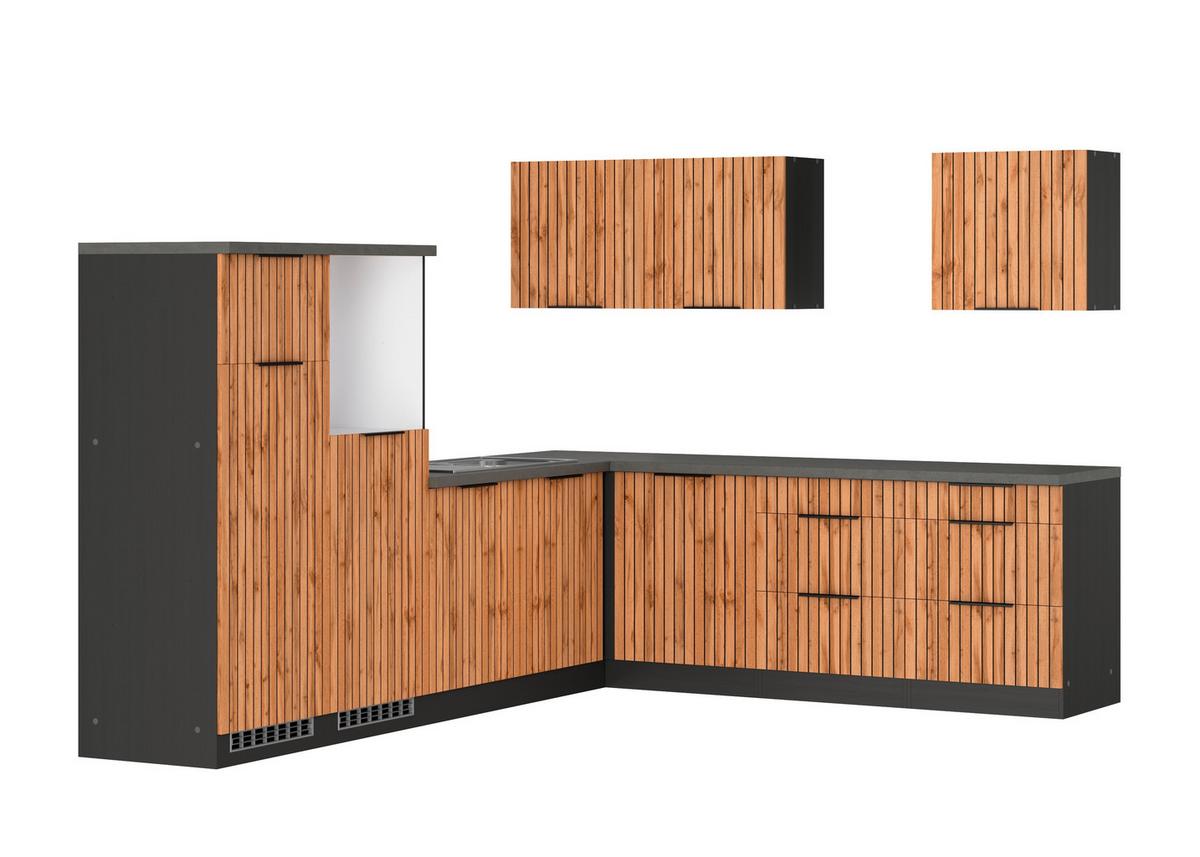 Eckküche Liverpool Graphit/ Eiche Dekor S: 300x240 Cm - Schieferfarben/Eiche Wotan, Basics, Holzwerkstoff (300/240cm) - Held