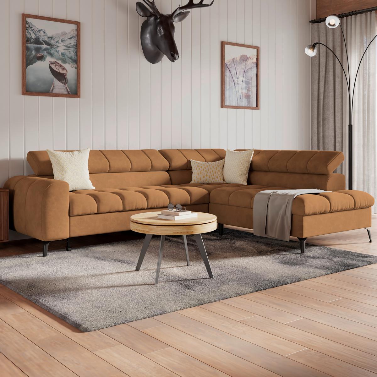 Ecksofa Volf Rechts New Braun, S: 261x203 cm - Schwarz/Braun, Trend, Kunststoff/Textil (261/203cm)