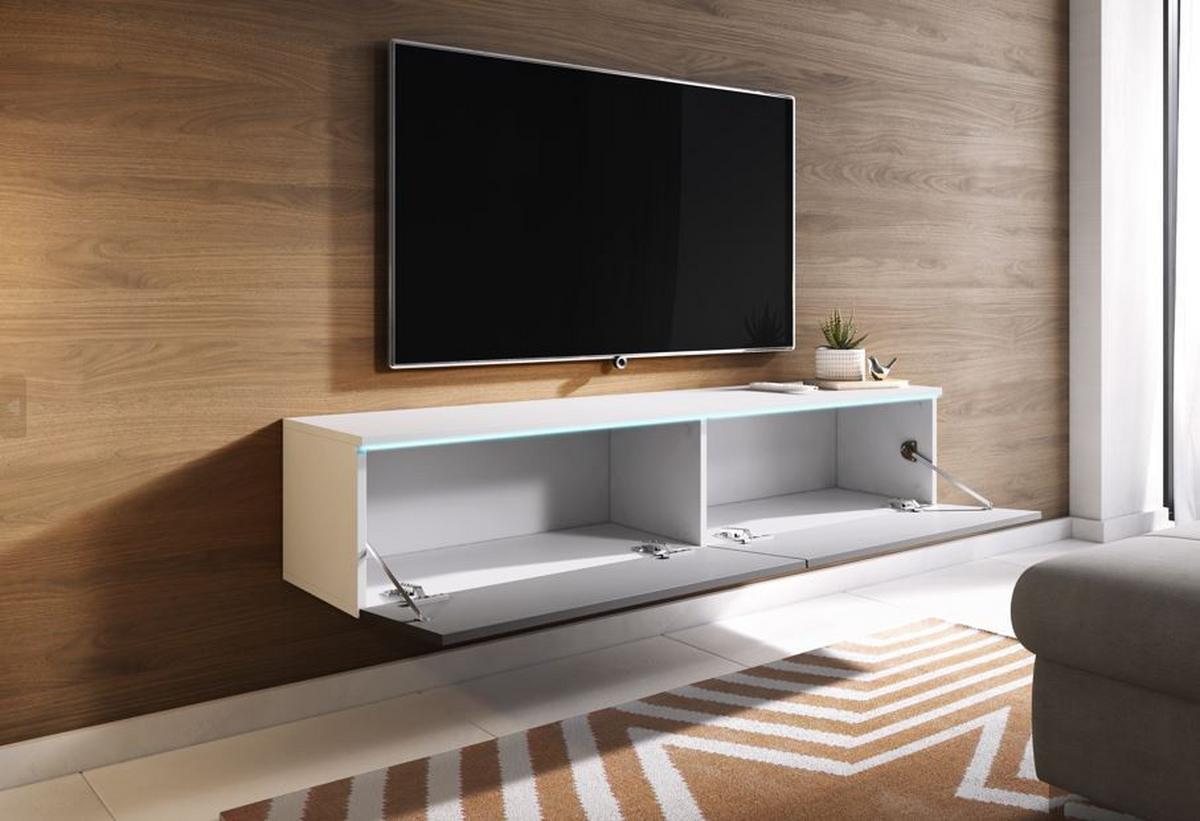 Nízka komod s LED biela matná/sivá VL - sivá farba s vysokým leskom/sivá, Lifestyle, kompozitné drevo/plast (140/30/33cm) - P & B