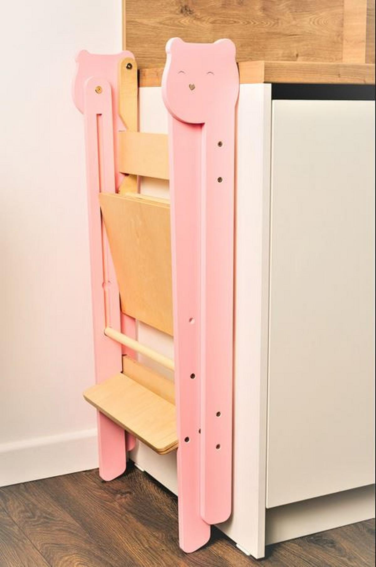 Lernturm Space Saving Pink/Natur - Pink/Naturfarben, Basics, Holz (38/90/40cm)