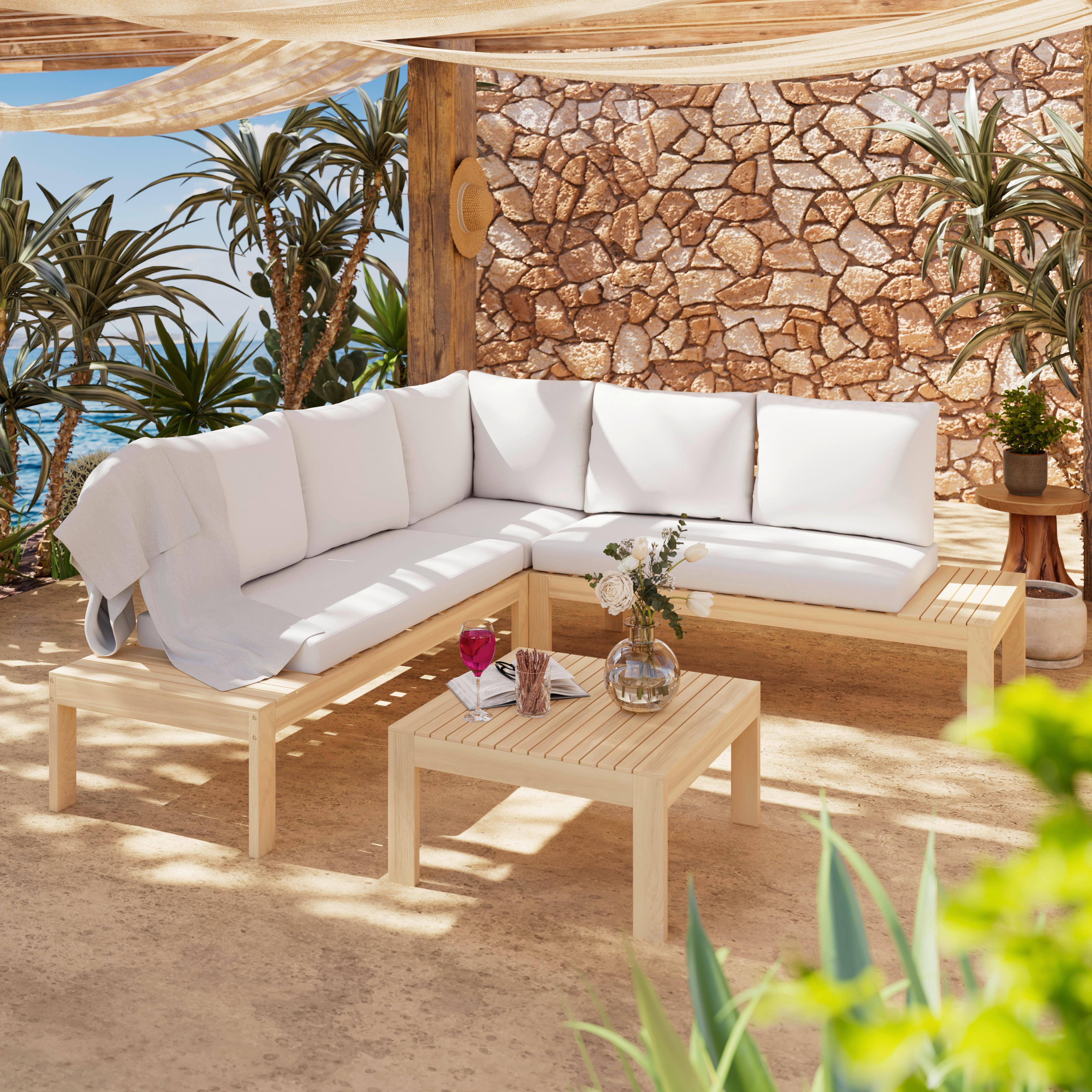 Loungegarnitur Korfu - Beige/Akaziefarben, MODERN, Holz/Textil (206/188cm) - Beldano