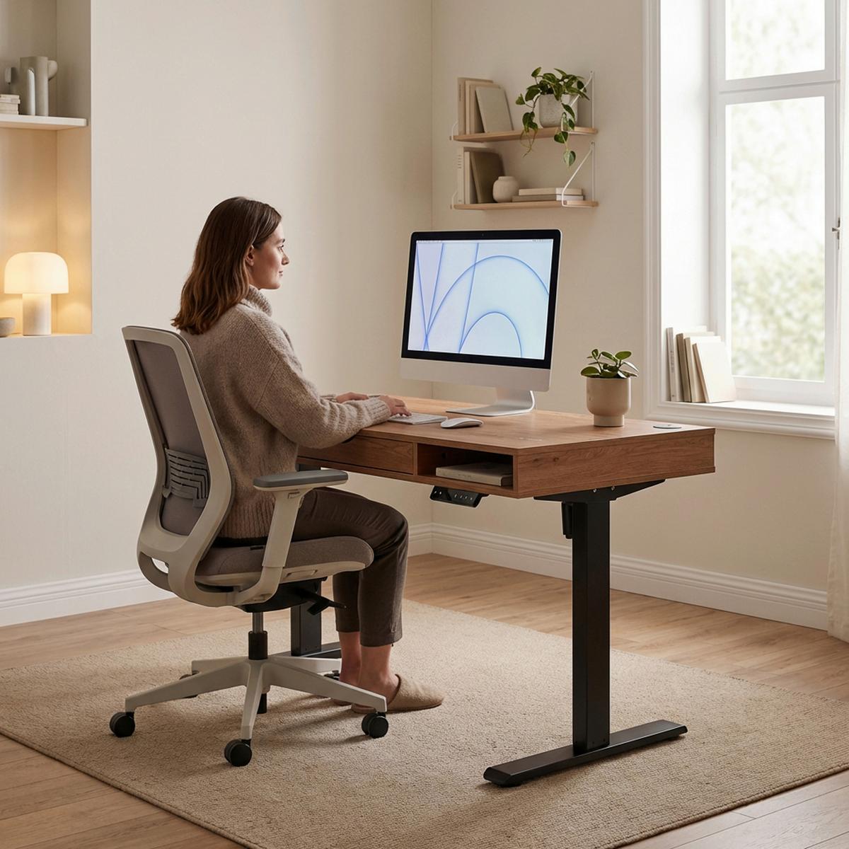 Schreibtisch Worktime Style Schwarz/Eichefarben L: 120cm - Eichefarben/Schwarz, MODERN, Holz/Metall (120/60/72-110cm) - MID.YOU