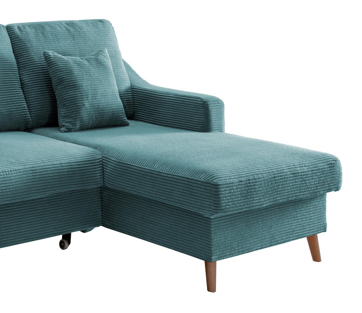 Ecksofa mit Schlaffunktion Valentina Petrol - Petrol/Naturfarben, Design, Textil (228/150cm) - P & B