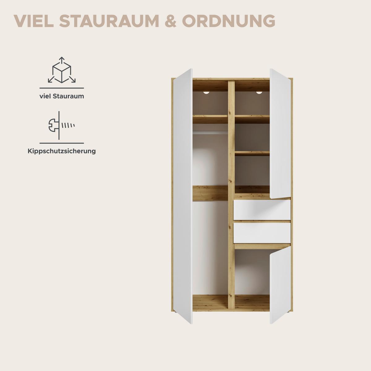Drehtürenschrank Falun Weiß /Eiche Artisan Dekor B: 100cm - Weiß/Eiche Artisan, MODERN, Holzwerkstoff (100/194/56cm) - MID.YOU