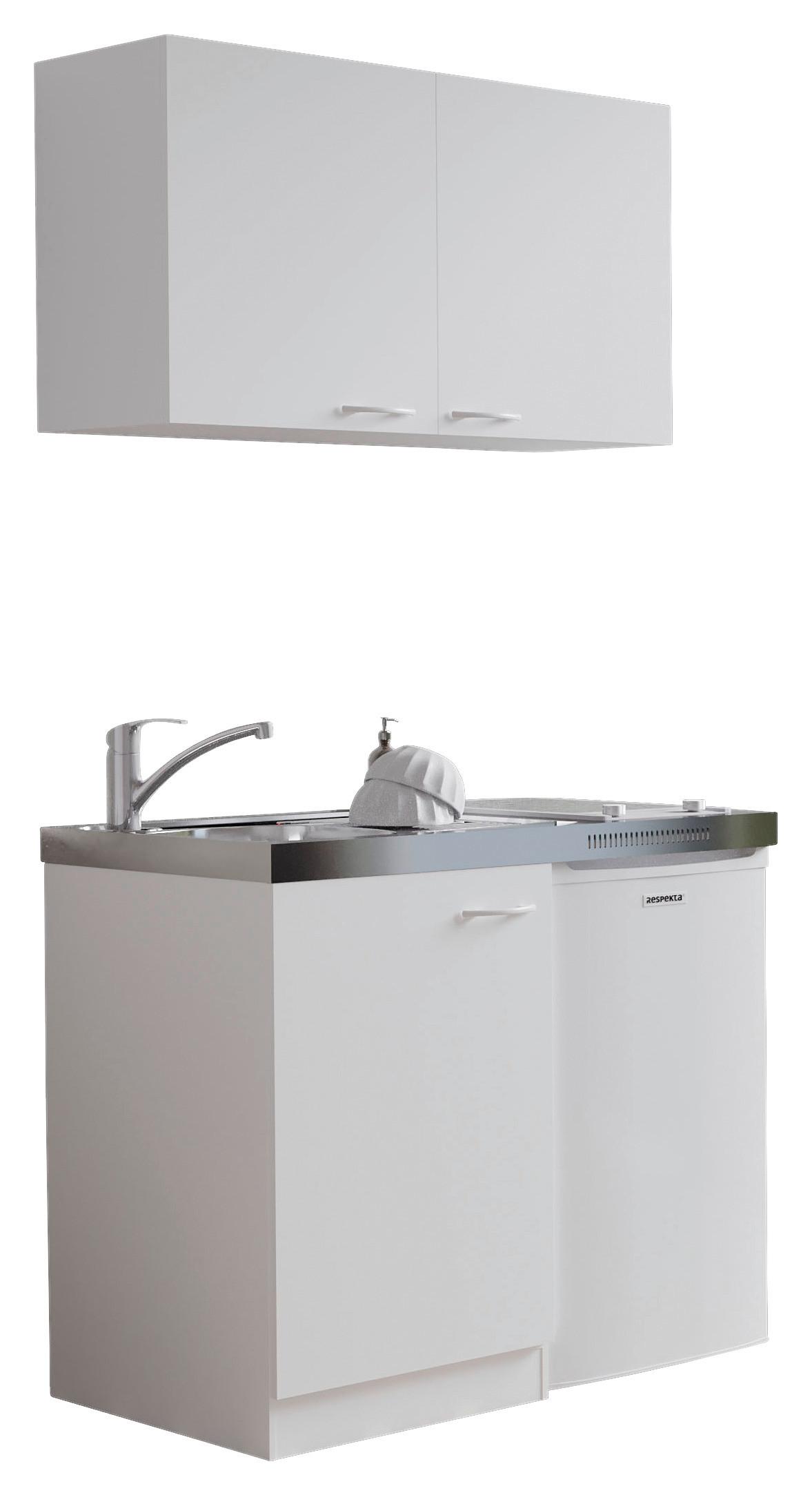 Miniküche mit Kühlschrank + Kochfeld 100 cm Weiß Dekor - Weiß, MODERN, Holzwerkstoff/Metall (100cm) - Respekta
