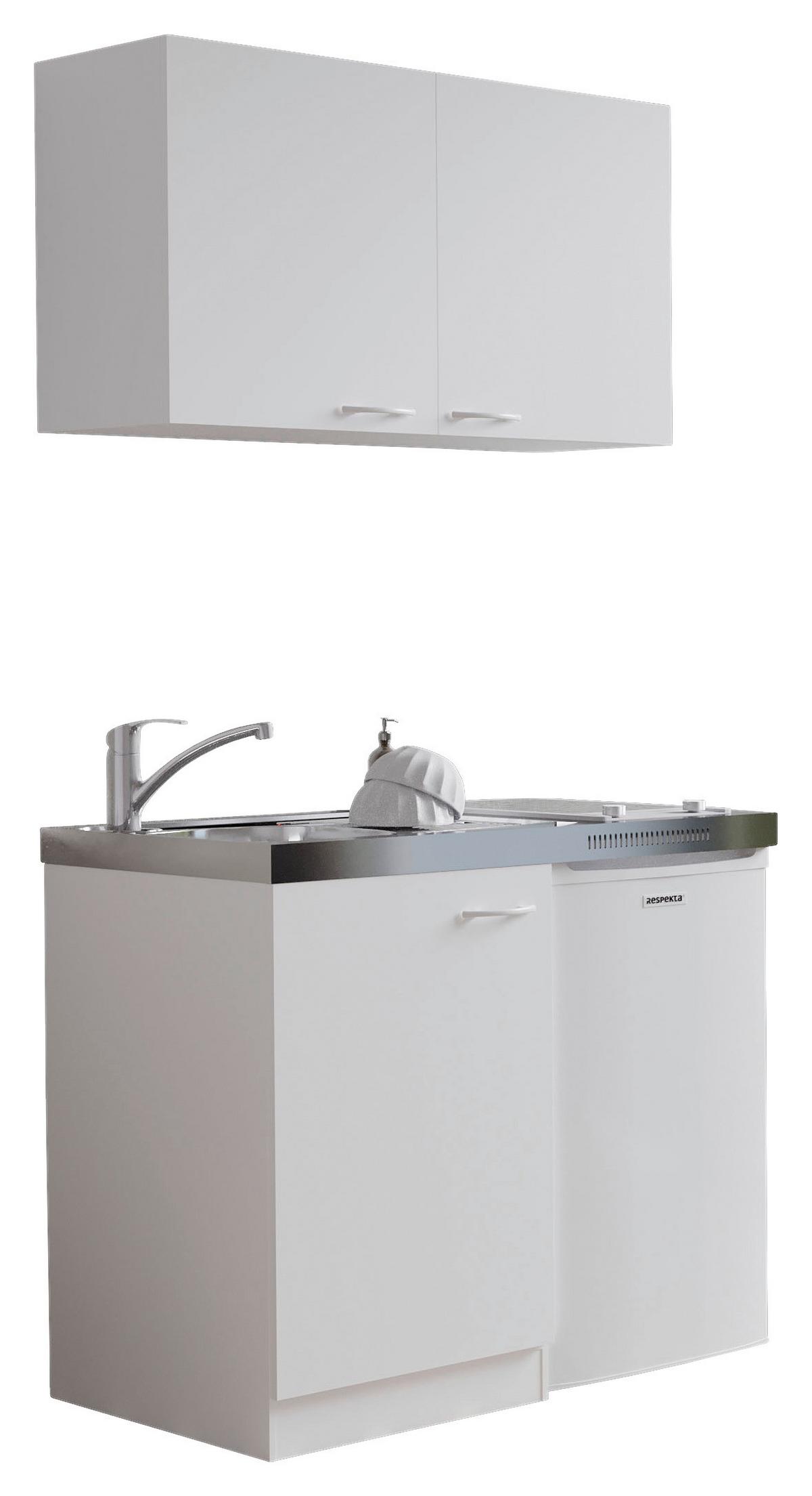 Miniküche M. Kühlschrank + Kochfeld 100 Cm Weiß Dekor - Weiß, MODERN, Holzwerkstoff/Metall (100cm) - Respekta