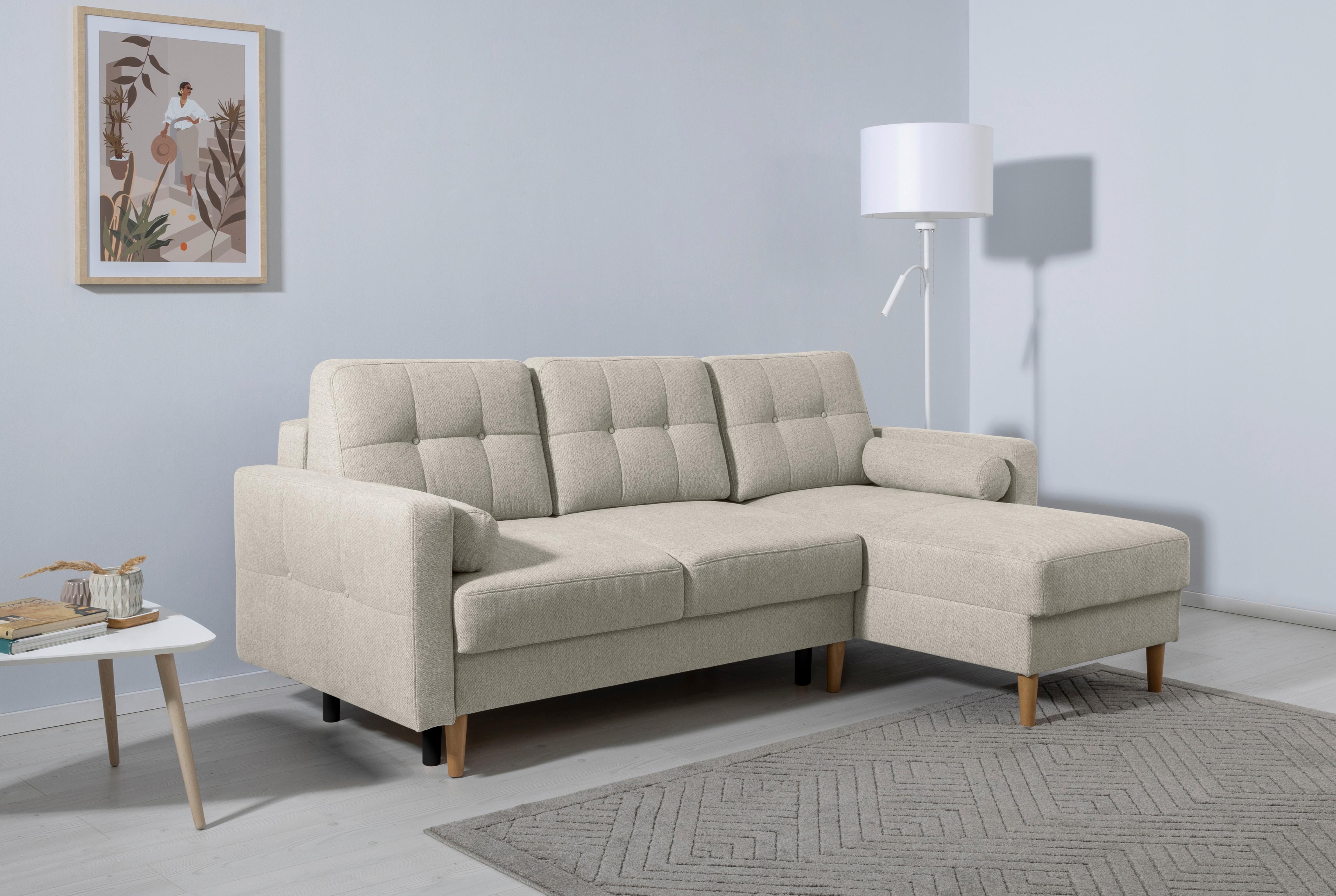 Ecksofa Noret, Beige S: 223x157 Cm - Beige/Buchefarben, Design, Textil (223/157cm) - MID.YOU