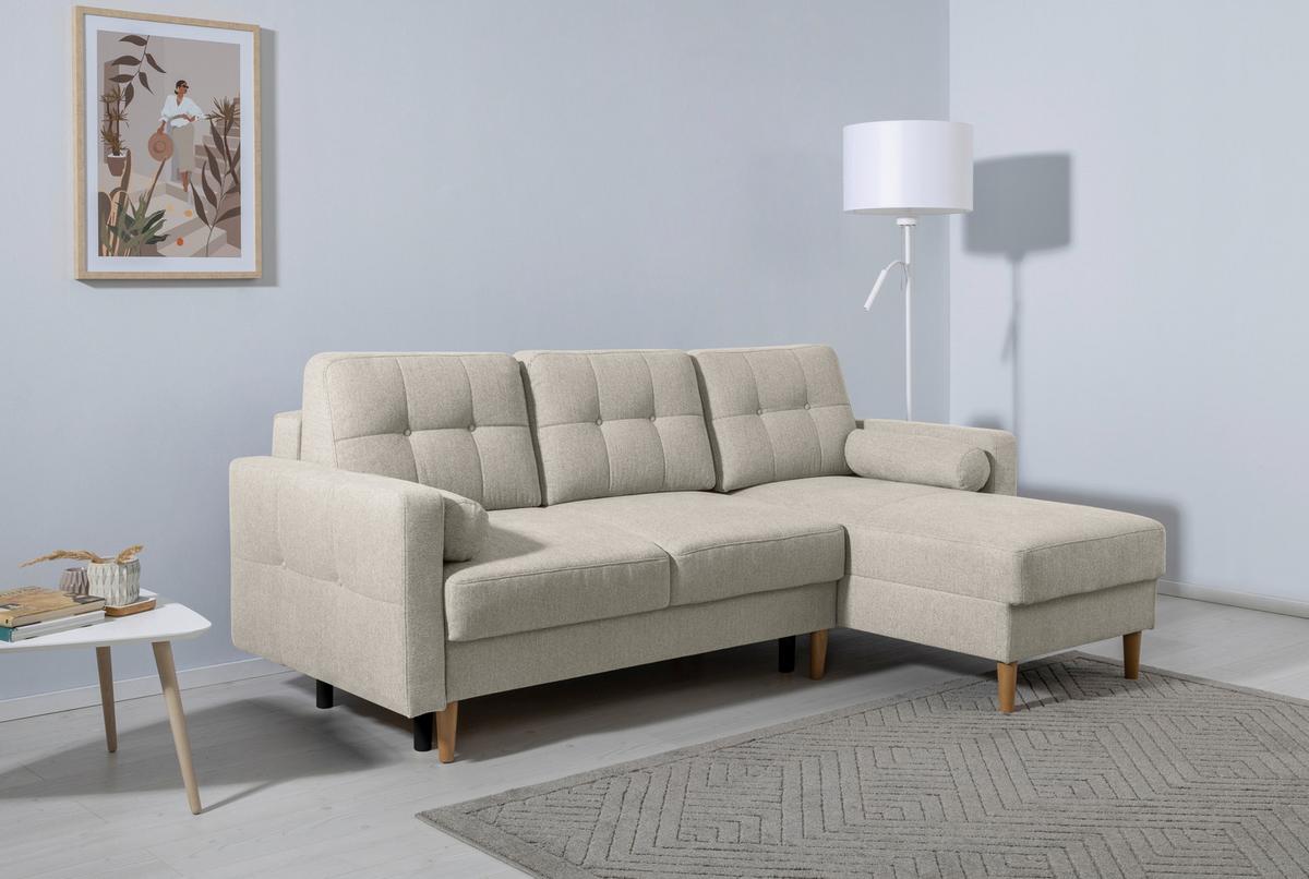 Ecksofa Noret, Beige S: 223x157 Cm - Beige/Buchefarben, Design, Textil (223/157cm) - MID.YOU