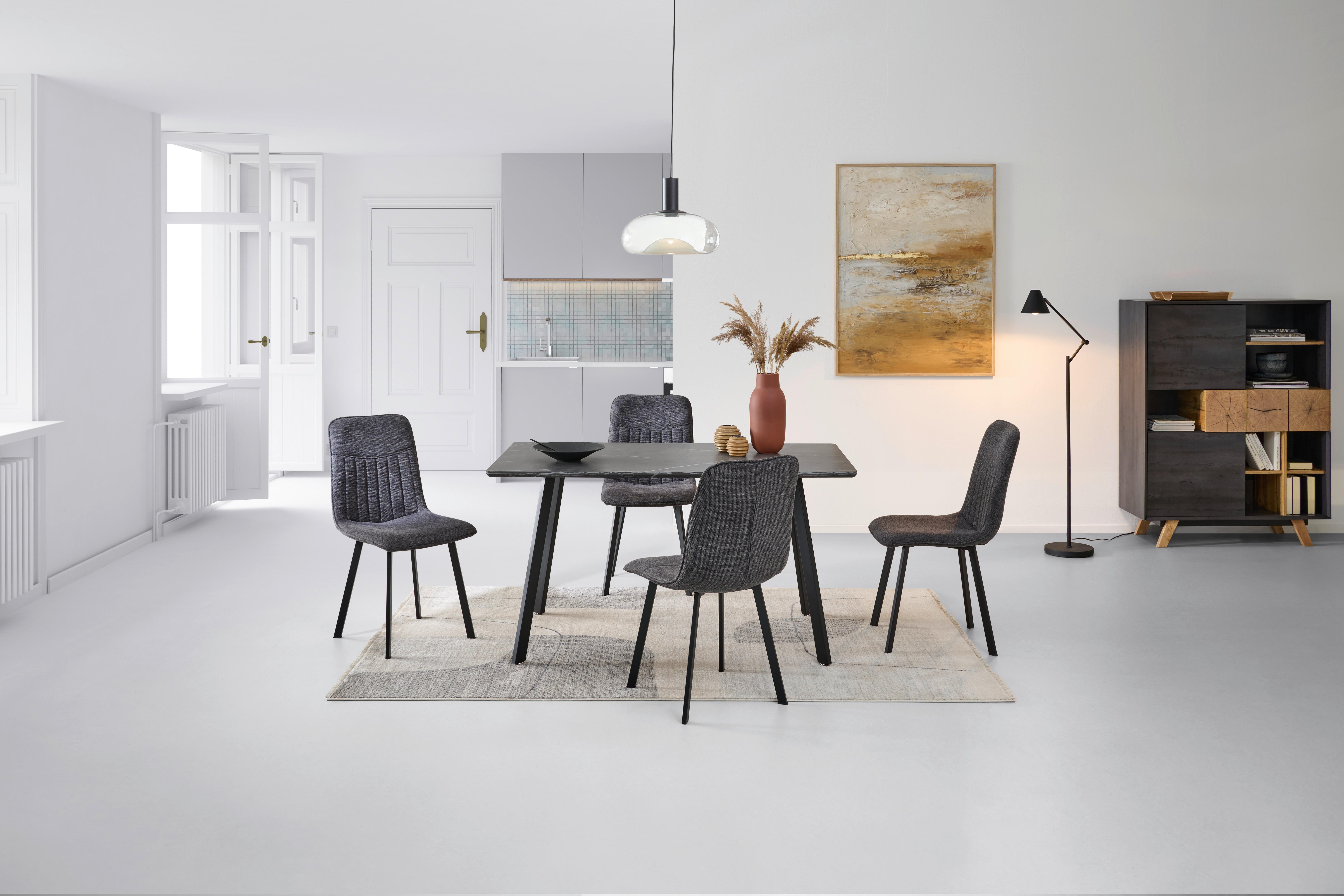 Tischgruppe Mackay 5-tlg. Metall/textil Grau, B: 140cm - Grau, KONVENTIONELL, Holzwerkstoff/Textil (140/46/75/88/80/57cm) - MID.YOU