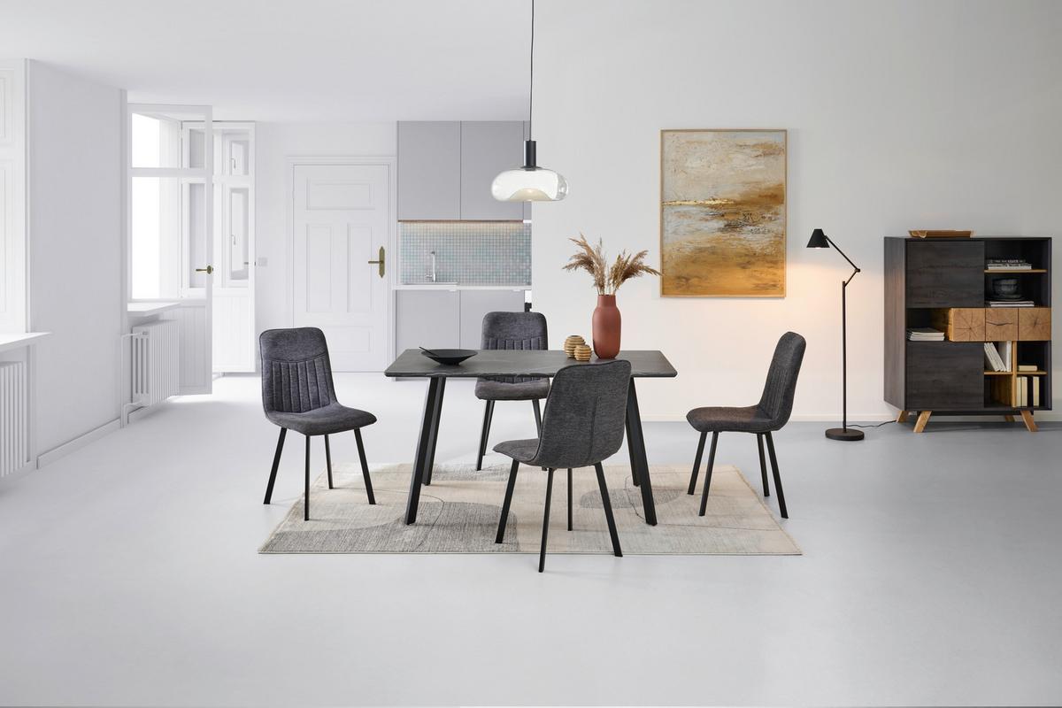 Tischgruppe Mackay 5-tlg. Metall/textil Grau, B: 140cm - Grau, KONVENTIONELL, Holzwerkstoff/Textil (140/46/75/88/80/57cm) - MID.YOU