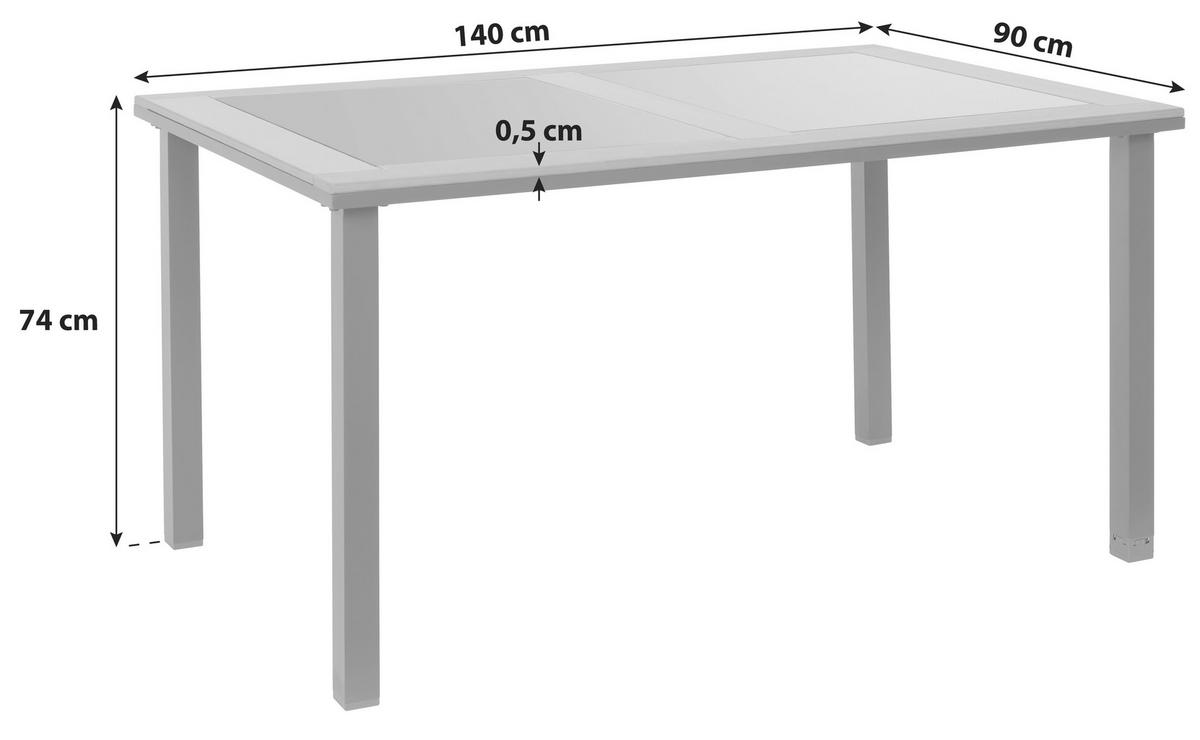Gartentisch Bernd Alugestell/Glas L: 140 cm - Schwarz/Naturfarben, MODERN, Glas/Kunststoff (140/74/90cm) - Beldano