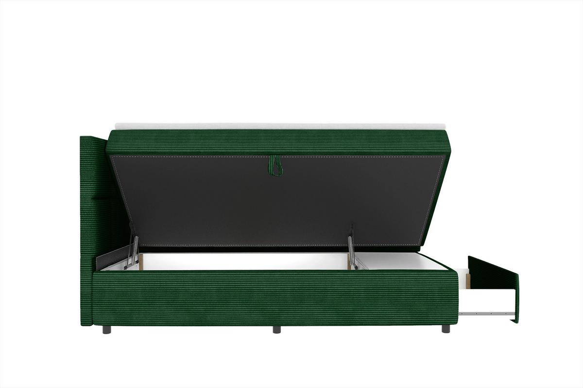 Boxbett mit Topper & Bettkasten 160x200 Garda - Dunkelgrün/Schwarz, KONVENTIONELL, Holzwerkstoff/Textil (160/200cm)
