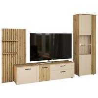 Wohnwand Gatwick Eiche Artisan Dekor B: 280 cm - Creme/Schwarz, MODERN, Glas/Holzwerkstoff (280/180/38cm)