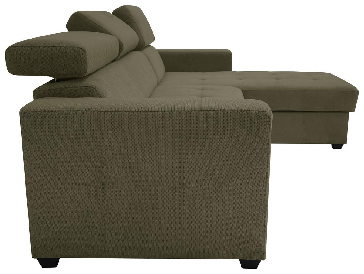 Rohová sedačka MARCO, oboustranná, oliv.zelený velur - černá/olivově zelená, Konvenční, kov/dřevo (238/78-94/170cm)