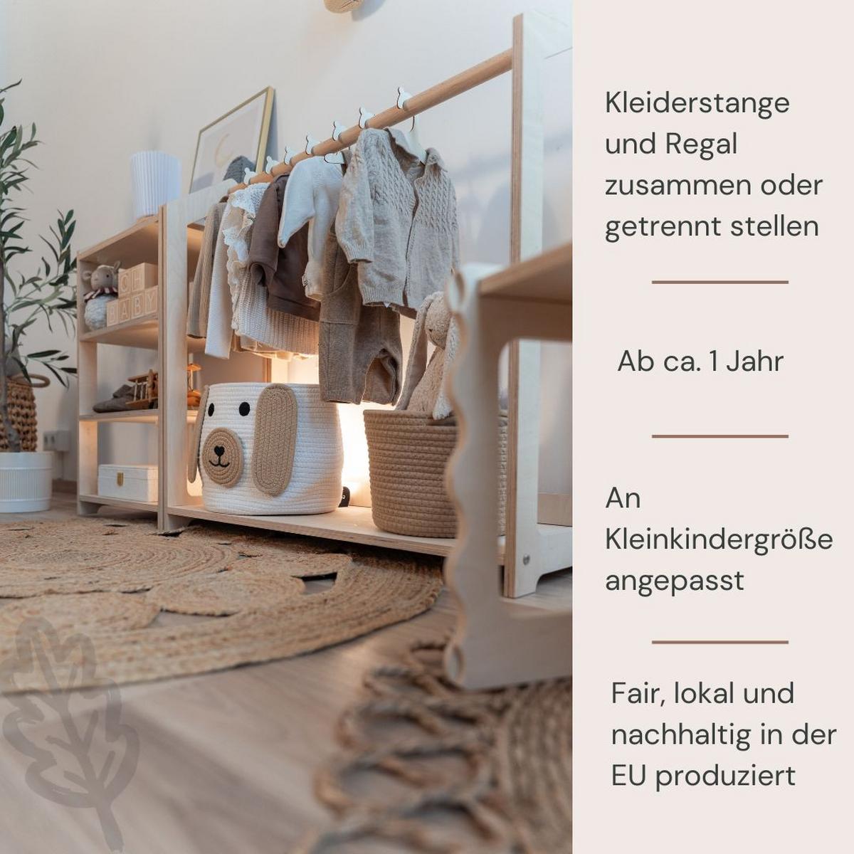 Montessori Garderobe für Kleinkinder - Birkefarben, Basics, Holz (124/43/81cm) - CLIFF
