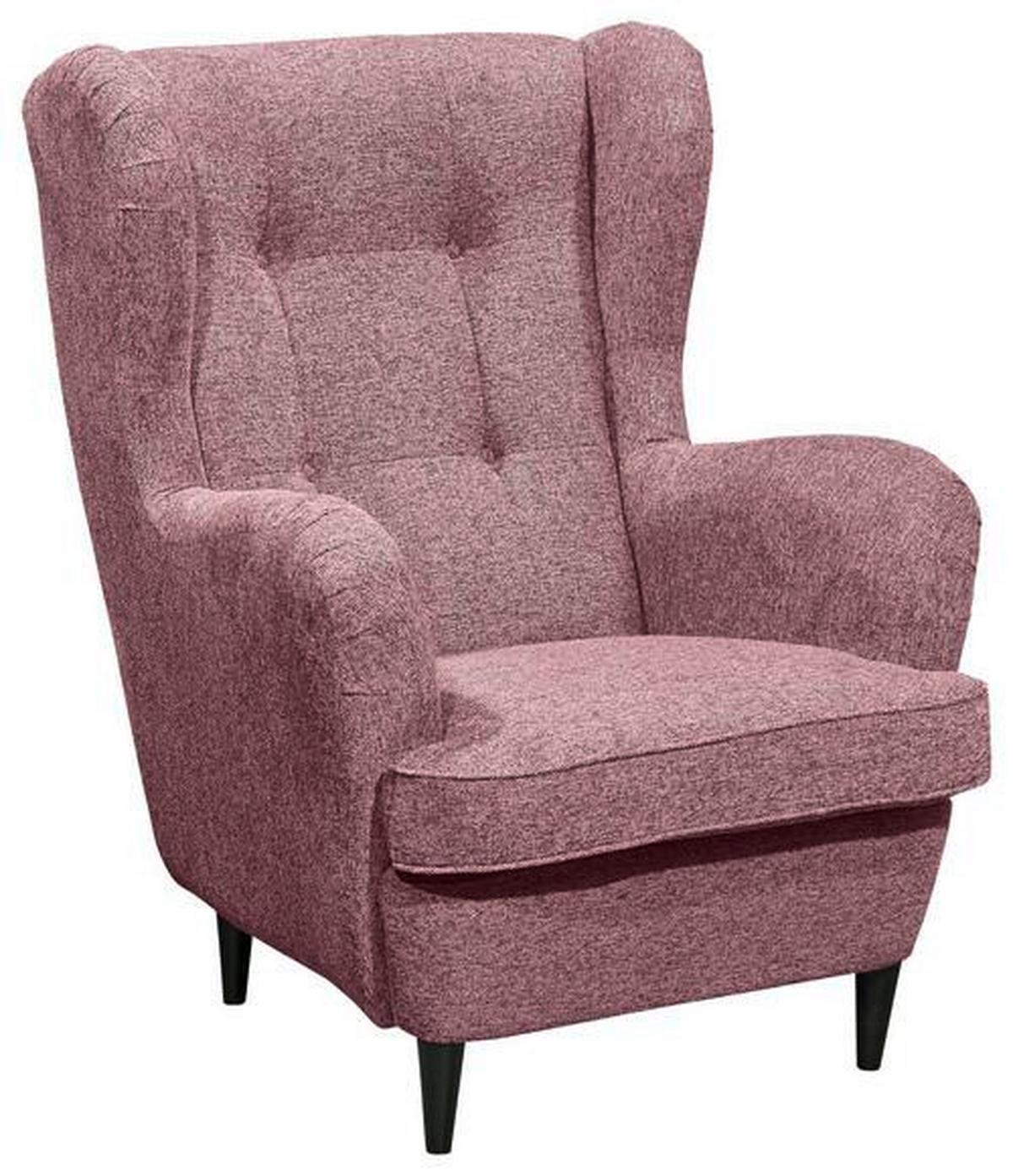 Ohrensessel Oskar Webstoff Rosa - Schwarz/Rosa, Basics, Holzwerkstoff/Textil (78/102/98cm) - MID.YOU