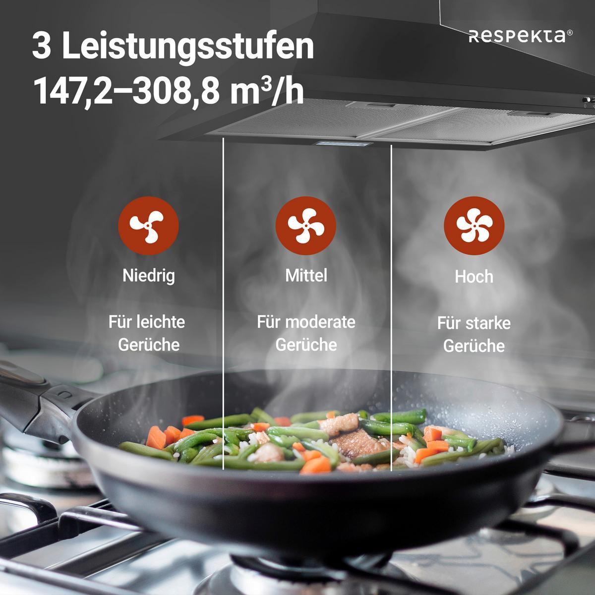 Dunstabzugshaube Karena Schwarz B: 60 Cm, Led - Schwarz, Trend, Metall (60/58-96/47,5cm) - Respekta
