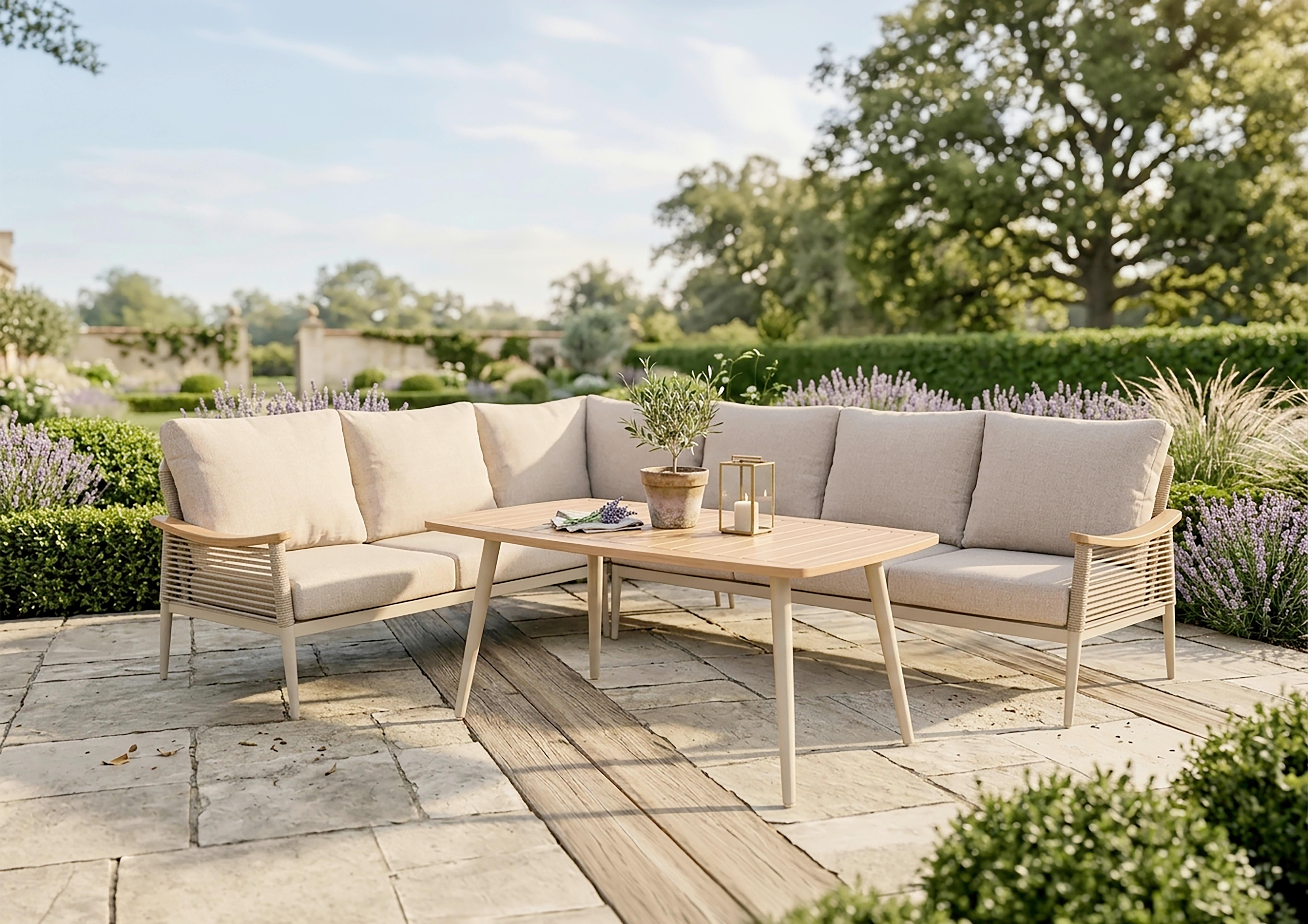 DINING-LOUNGESET LOUNGE-ECKGRUPPE TULUM - Sandfarben/Beige, MODERN, Kunststoff/Textil (126/126cm) - Gardenson