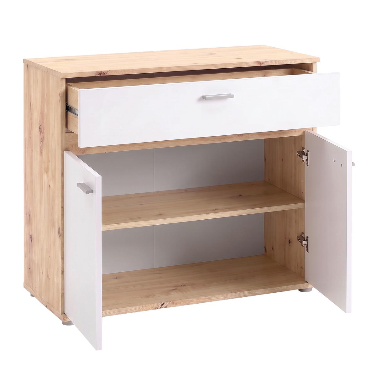 Kommode Carmen 2 Weiß/Eichefarben B: 80,2 cm - Eichefarben/Silberfarben, Trend, Holzwerkstoff (80,2/80/35cm) - Based