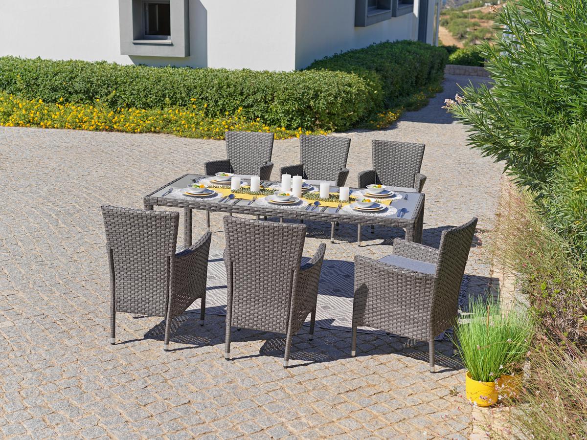 Gartengarnitur 7-teilig Eva Kunststoff/glas Mit Kissen - Braun/Grau, MODERN, Glas/Kunststoff - Luca Bessoni