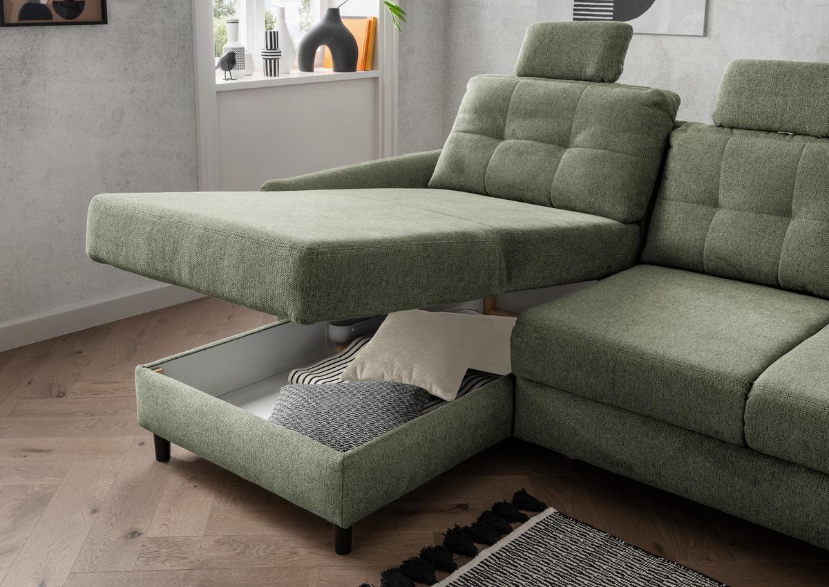 Ecksofa Brizzini Dunkelgrün S: 176x250-280 Cm - Dunkelgrün/Beige, MODERN, Textil (176/250-280cm) - Livetastic