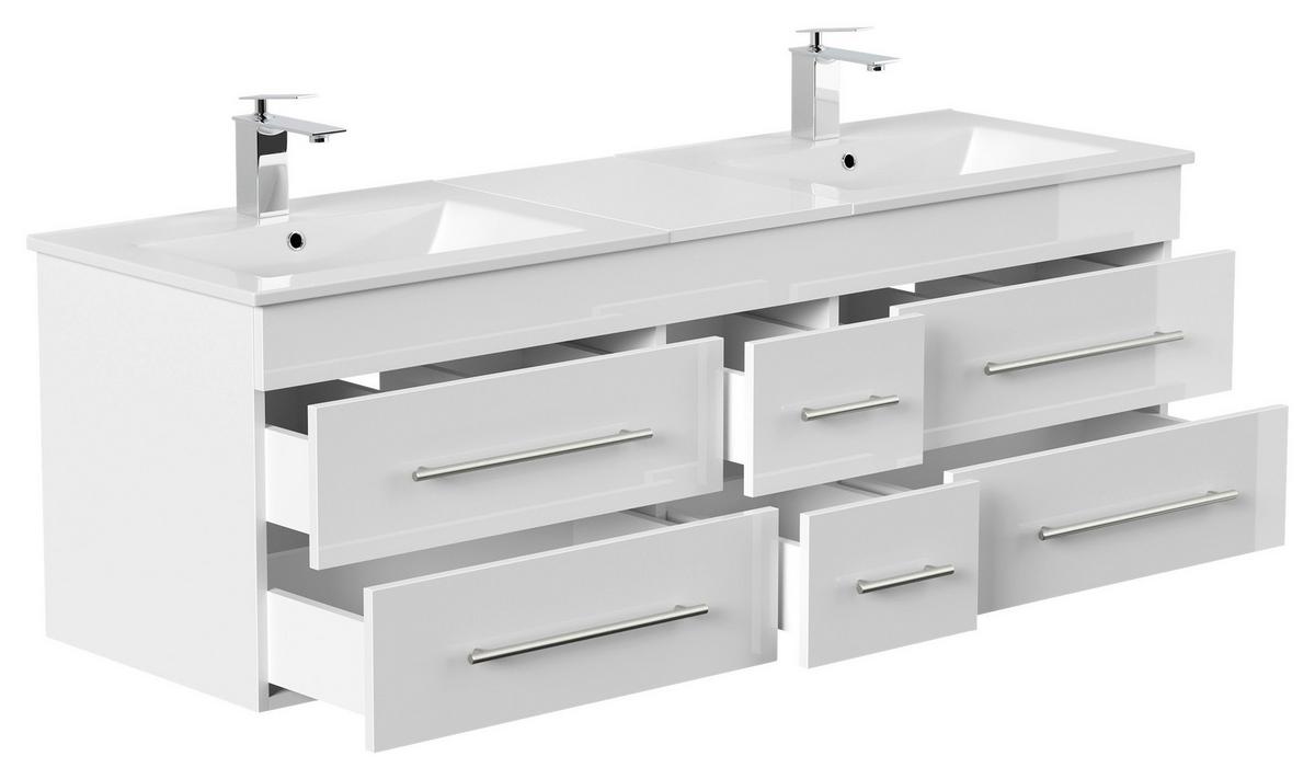 WASCHTISCHKOMBI Nero XL, Weiß HG B: 153 cm - Weiß Hochglanz/Weiß, Basics, Keramik/Holzwerkstoff (153cm) - MID.YOU
