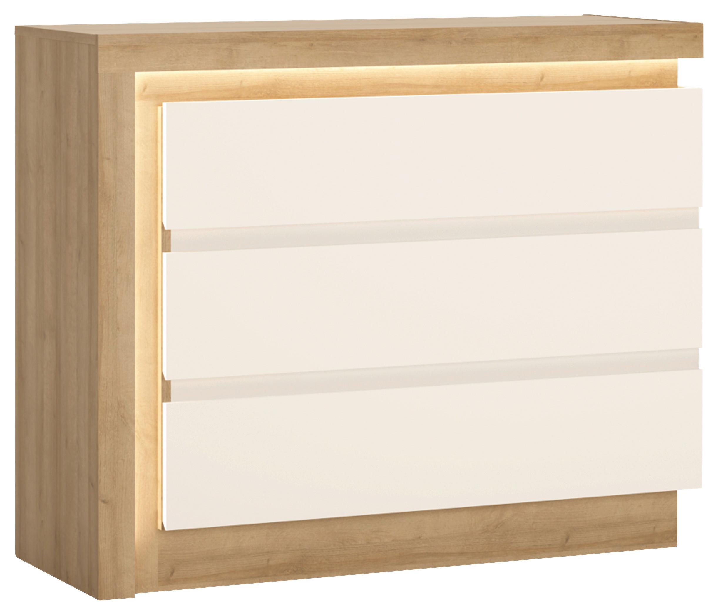 Kommode Lyon Hell Weiß/eichefarben B: 107,5 Cm - Weiß Hochglanz/Eichefarben, Trend, Holzwerkstoff (107,5/89,1/42cm)